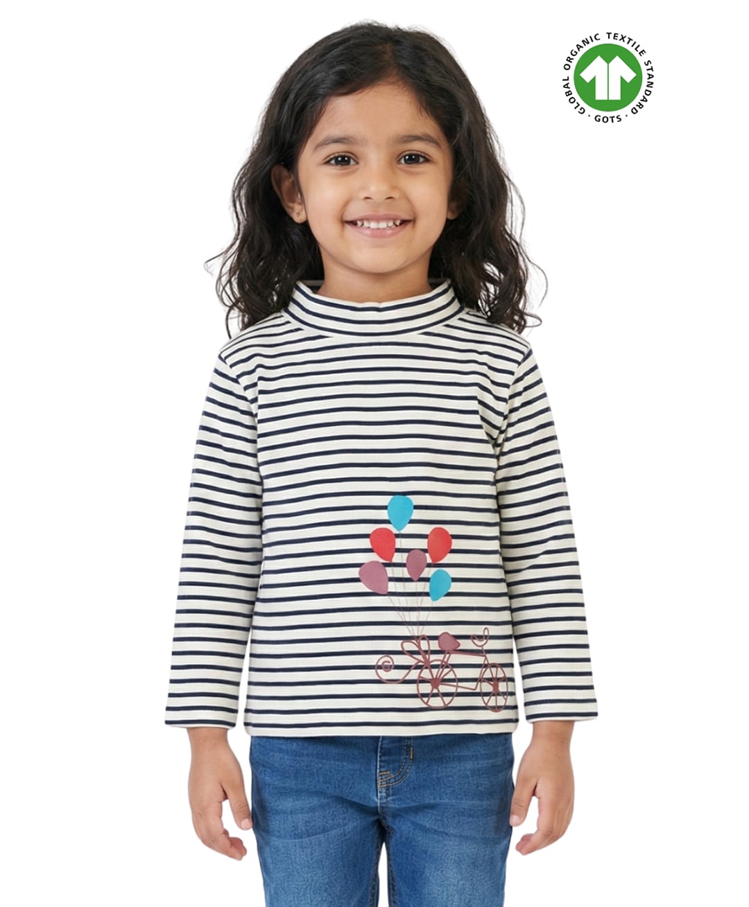 Pranava Organic Cotton Knits Full Sleeves Bicycle Printed & Striped Top - Navy Blue & White-picture-20