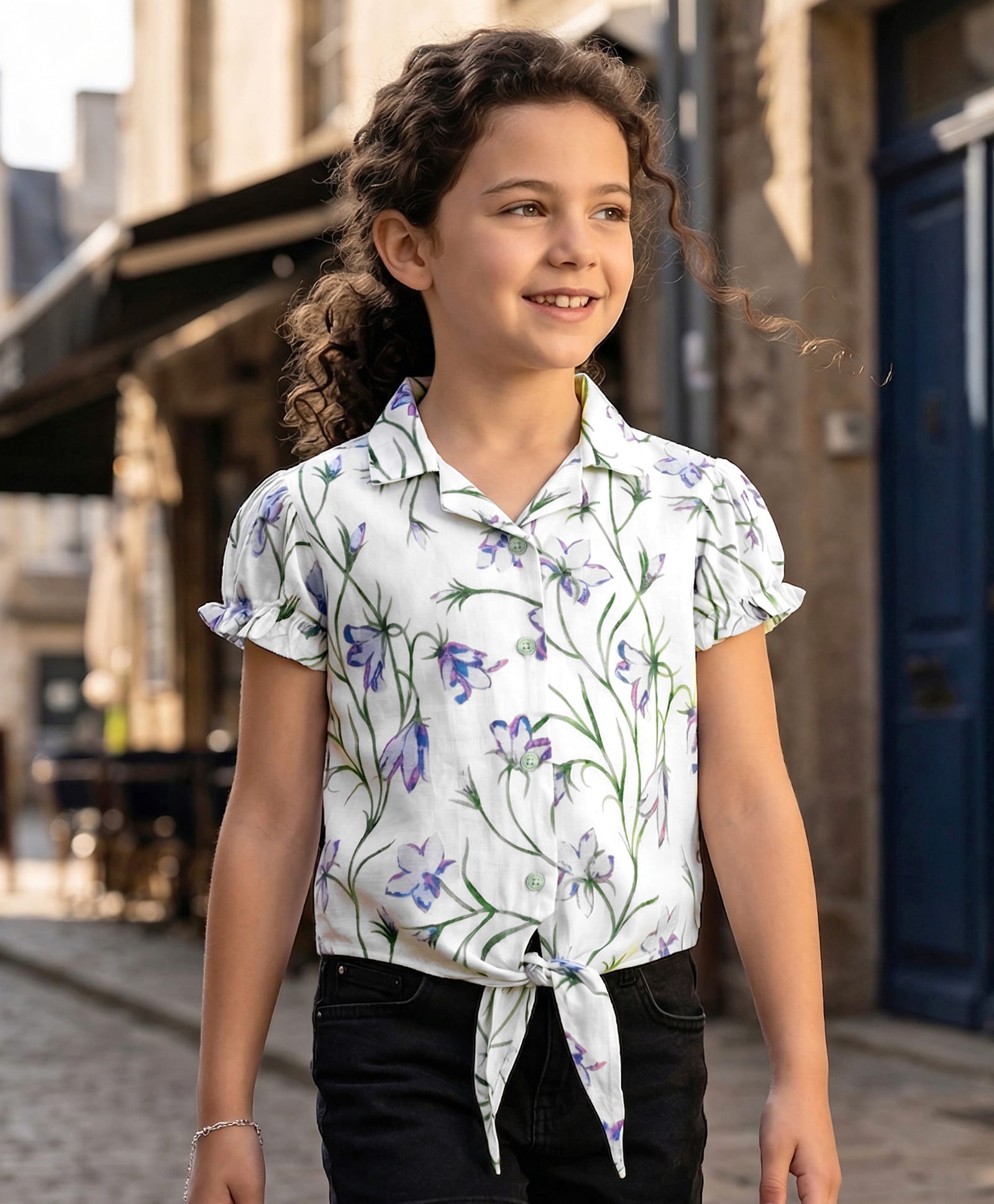 Kookie Kids Woven Half Sleeves Shirt Style Top With Floral Print - Multicolor-image-23