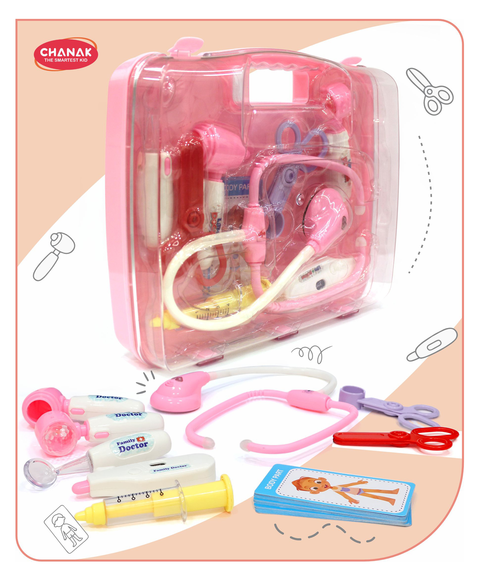 Aditi Toys Premium Pretend Play Doctor Set with LED Light Instruments with 9 Piece with Transparent Briefcase 9 Pieces - Pink-picture-22