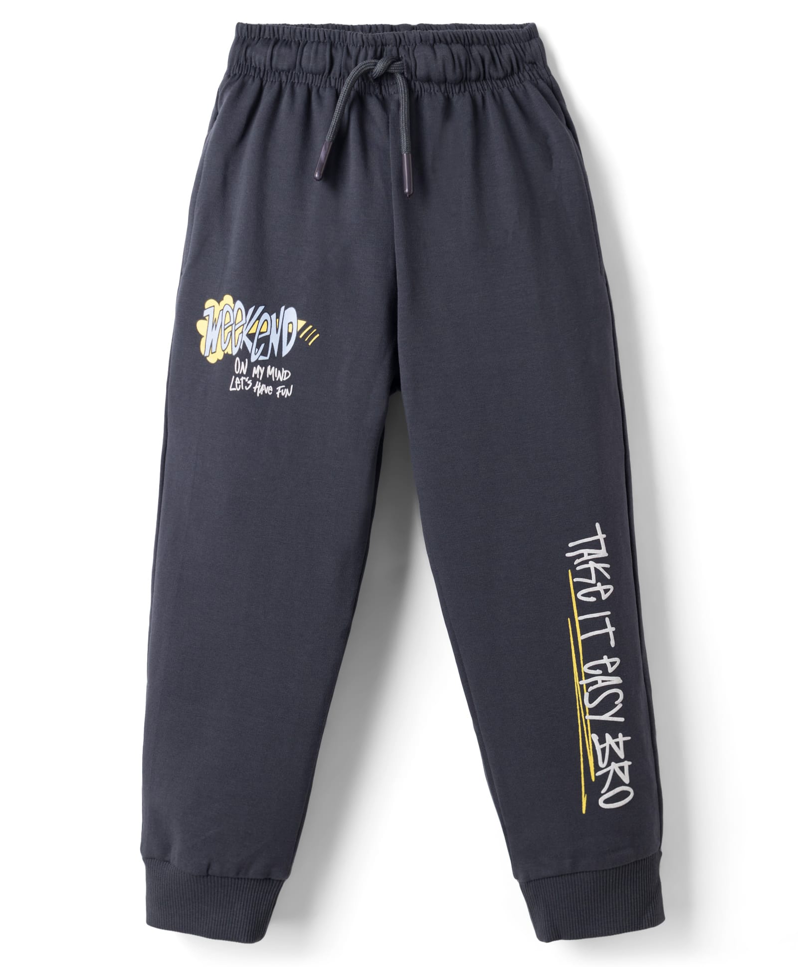 Smarty Boys Sinker Knit Full Length Lounge Pant with Text Print - Charcoal Grey-picture-17