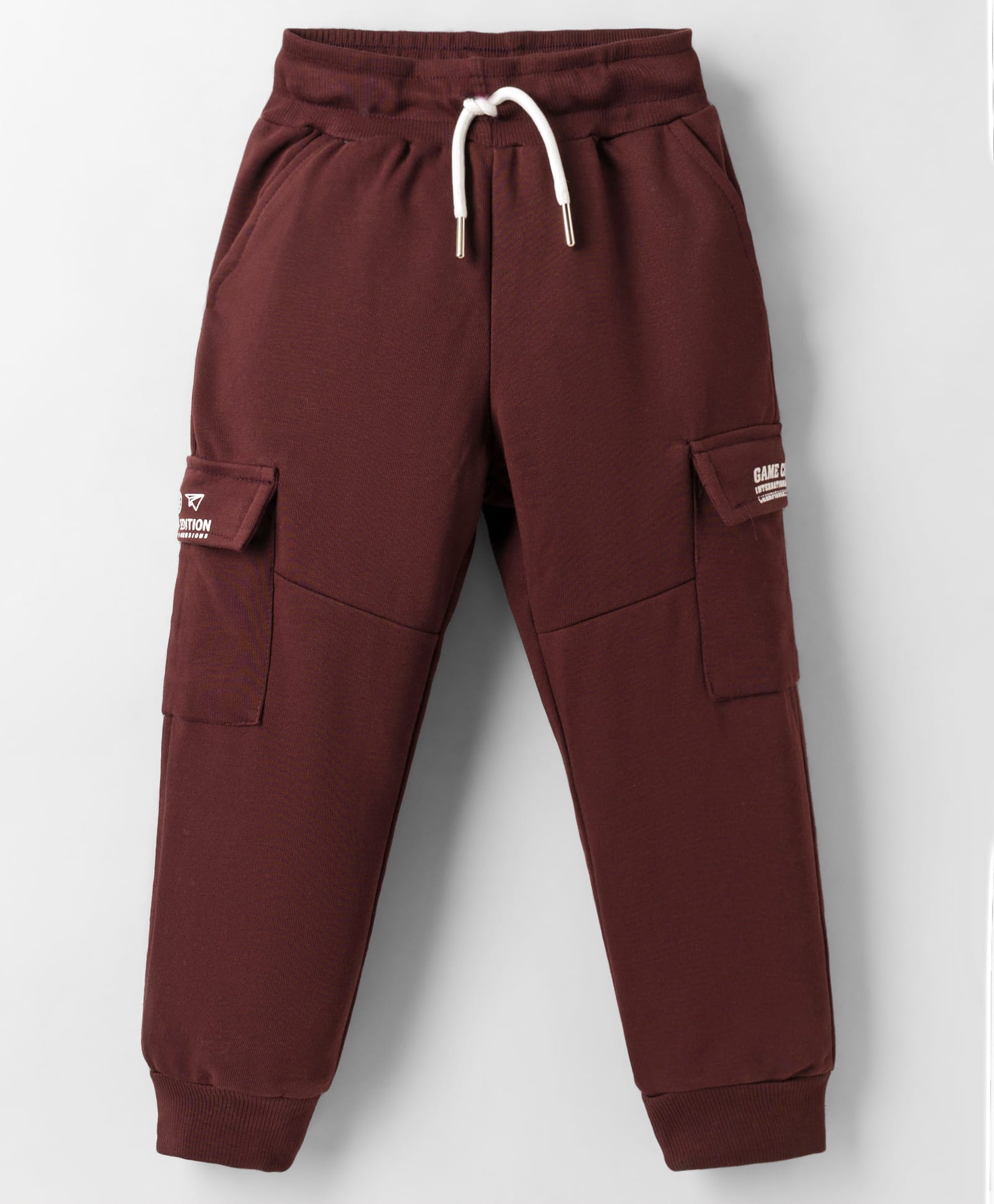 Smarty Boys Sinker Knit Full Length Cut & Sew Lounge Pant with Text Print - Wine-picture-19