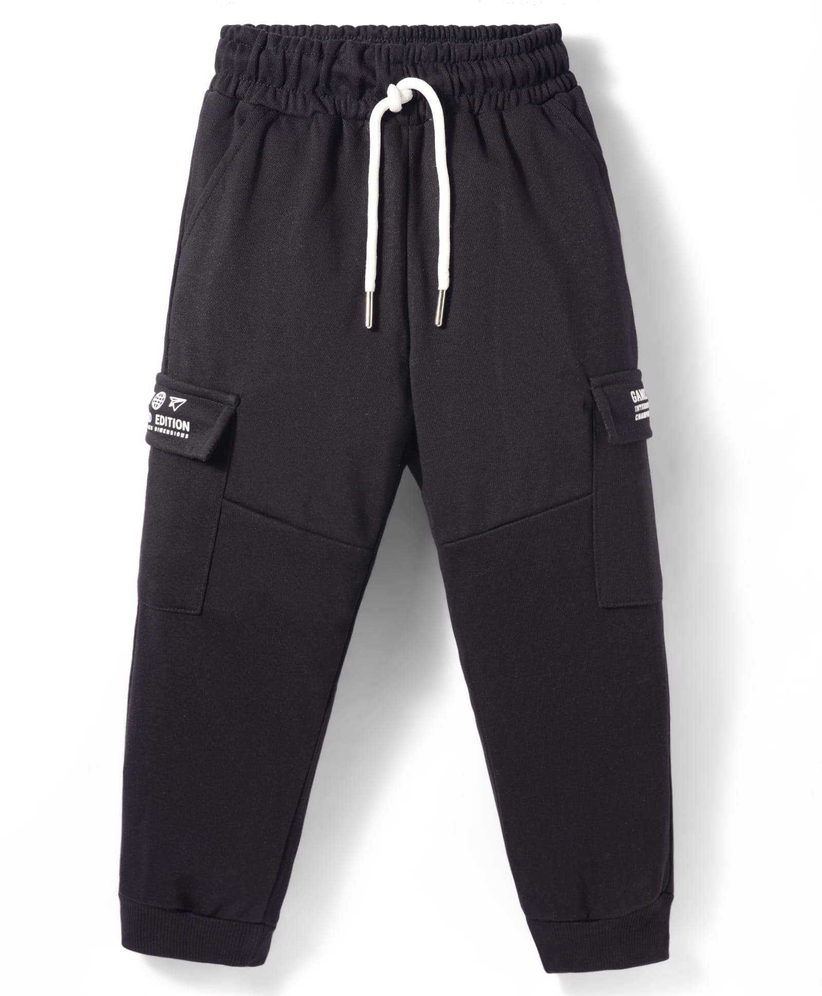 Smarty Boys Sinker Knit Full Length Cut & Sew Lounge Pant with Text Print - Black-picture-21