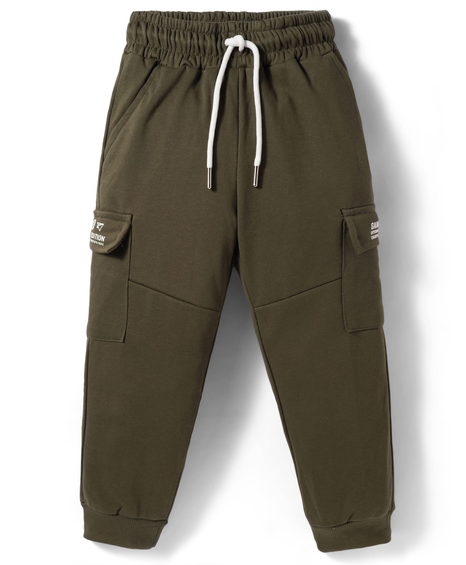 Smarty Boys Sinker Knit Full Length Cut & Sew Lounge Pant with Text Print - Olive Green-picture-7