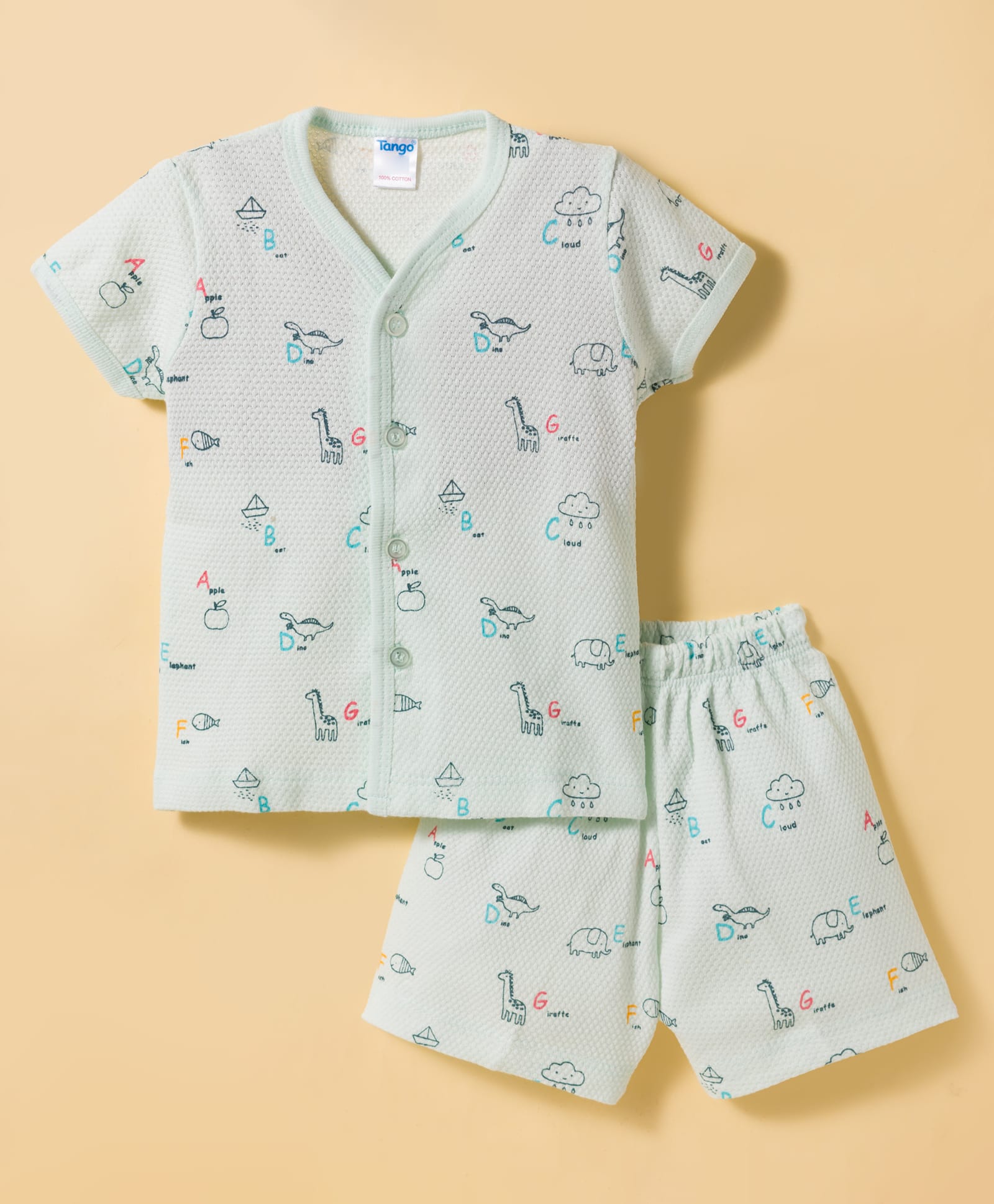 Tango Popcorn Knit Half Sleeves Co-ords Shorts Night Suit with Animal Print - Aqua Blue-image-41
