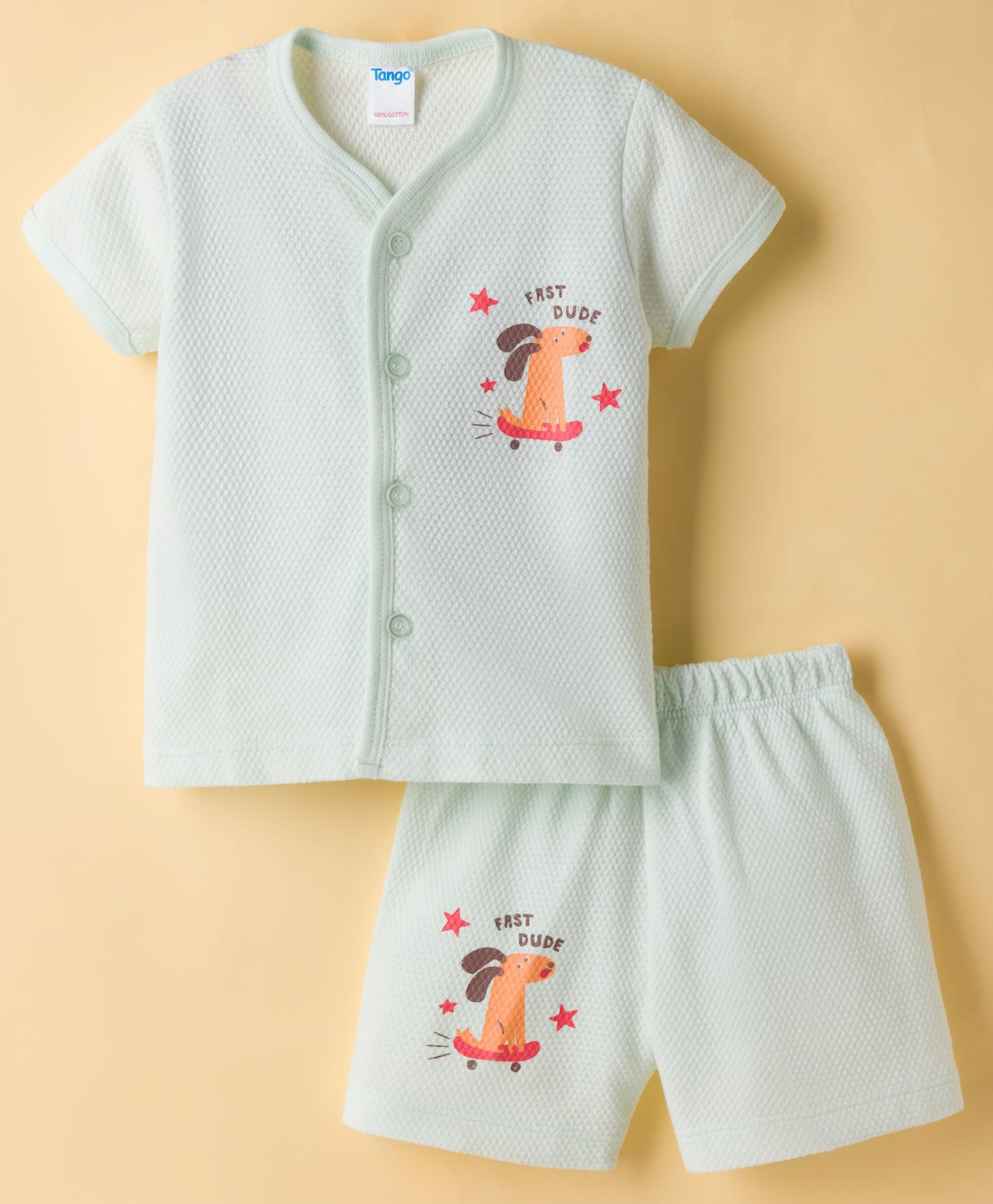 Tango Popcorn Knit Half Sleeves Shorts Night Suit with Puppy Print - Aqua Blue-image-23
