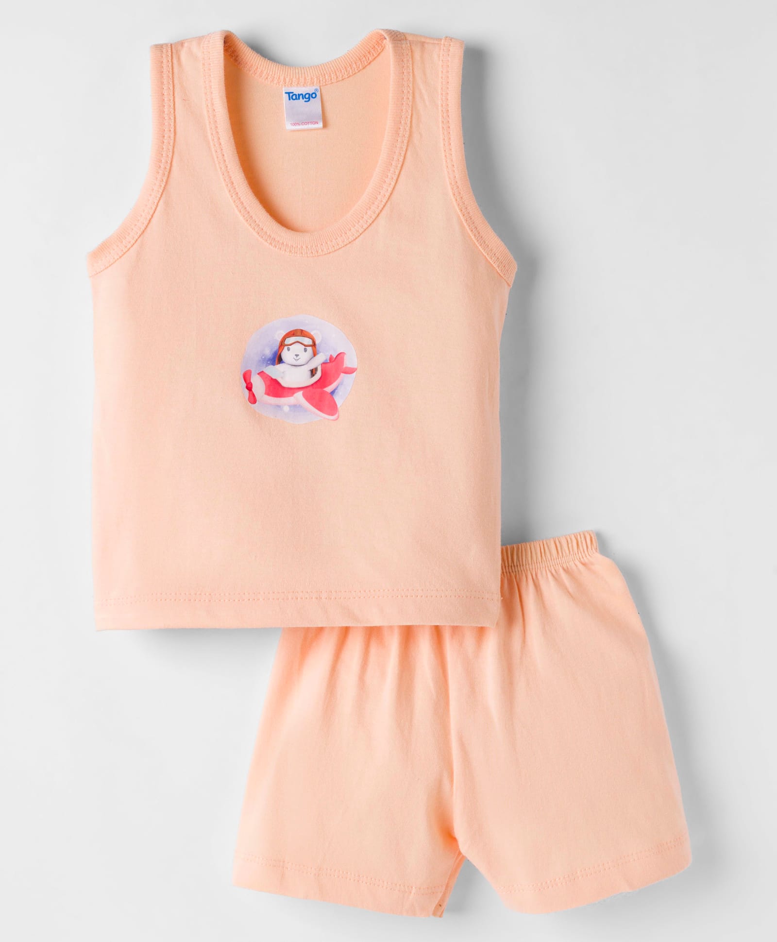 Tango Single Jersey Knit Sleeveless Innerwear Set With Vest & Shorts With Animal Print - Peach-image-24
