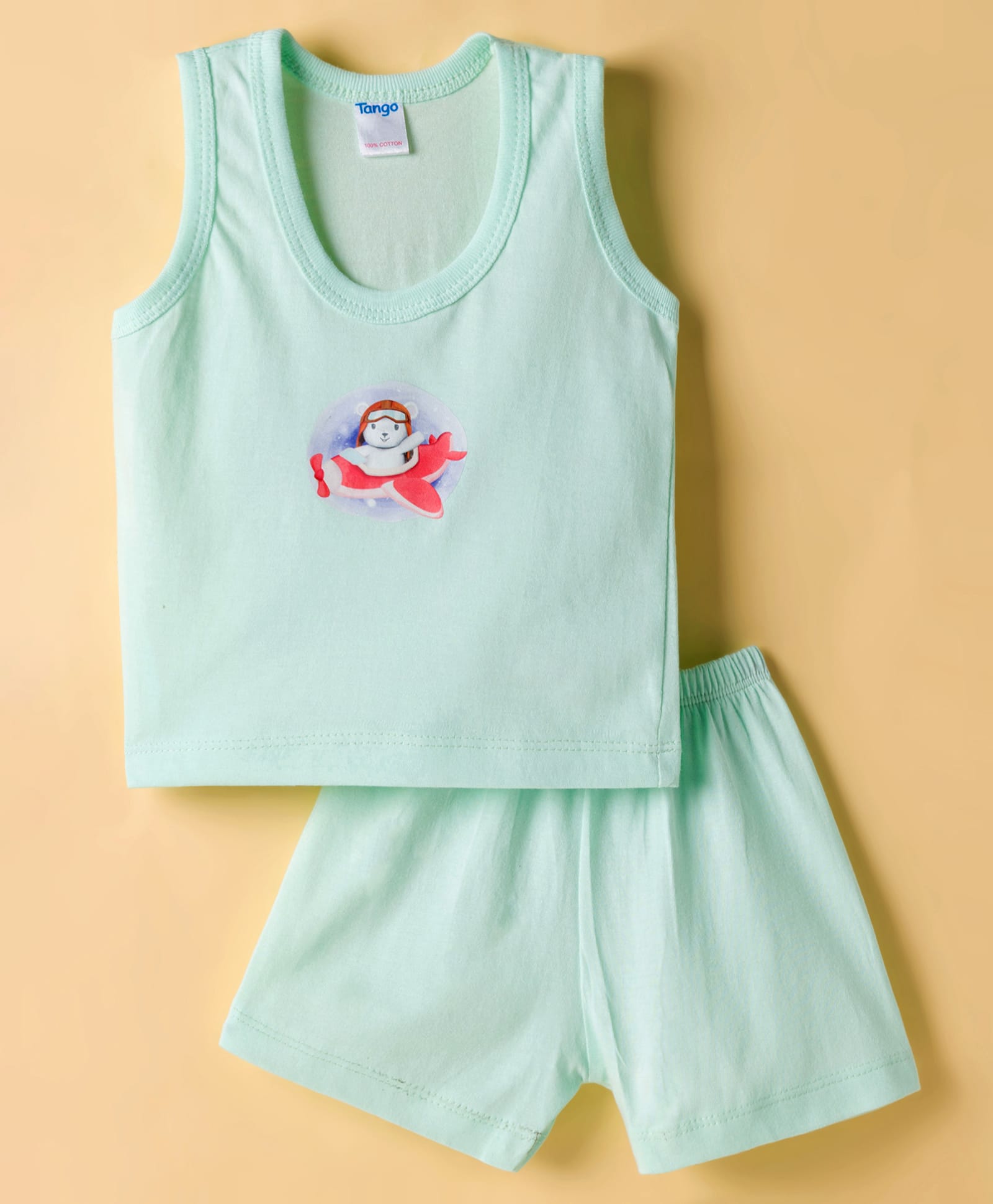 Tango Single Jersey Knit Sleeveless Innerwear Set With Vest & Shorts With Animal Print - Aqua Blue-picture-22