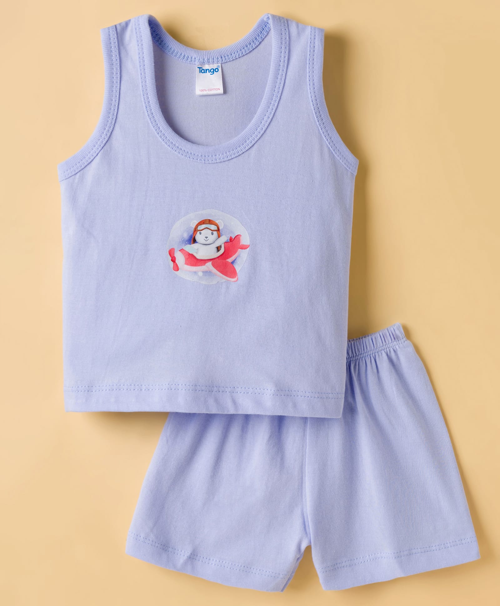 Tango Single Jersey Knit Sleeveless Innerwear Set With Vest & Shorts With Animal Print - Sky Blue-image-23