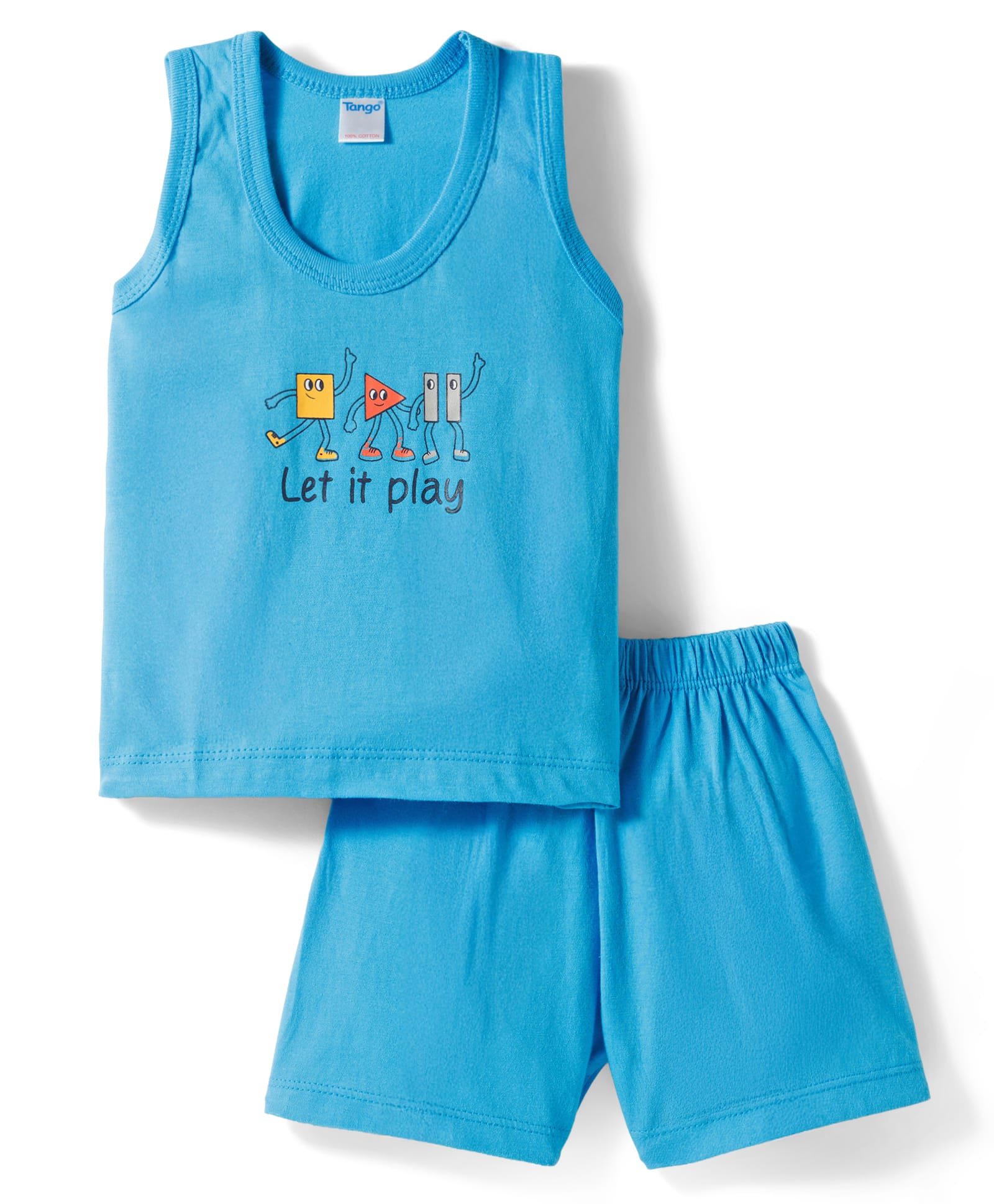 Tango Single Jersey Knit Sleeveless Innerwear Sets With Vest & Short & Text Print - Blue-image-31
