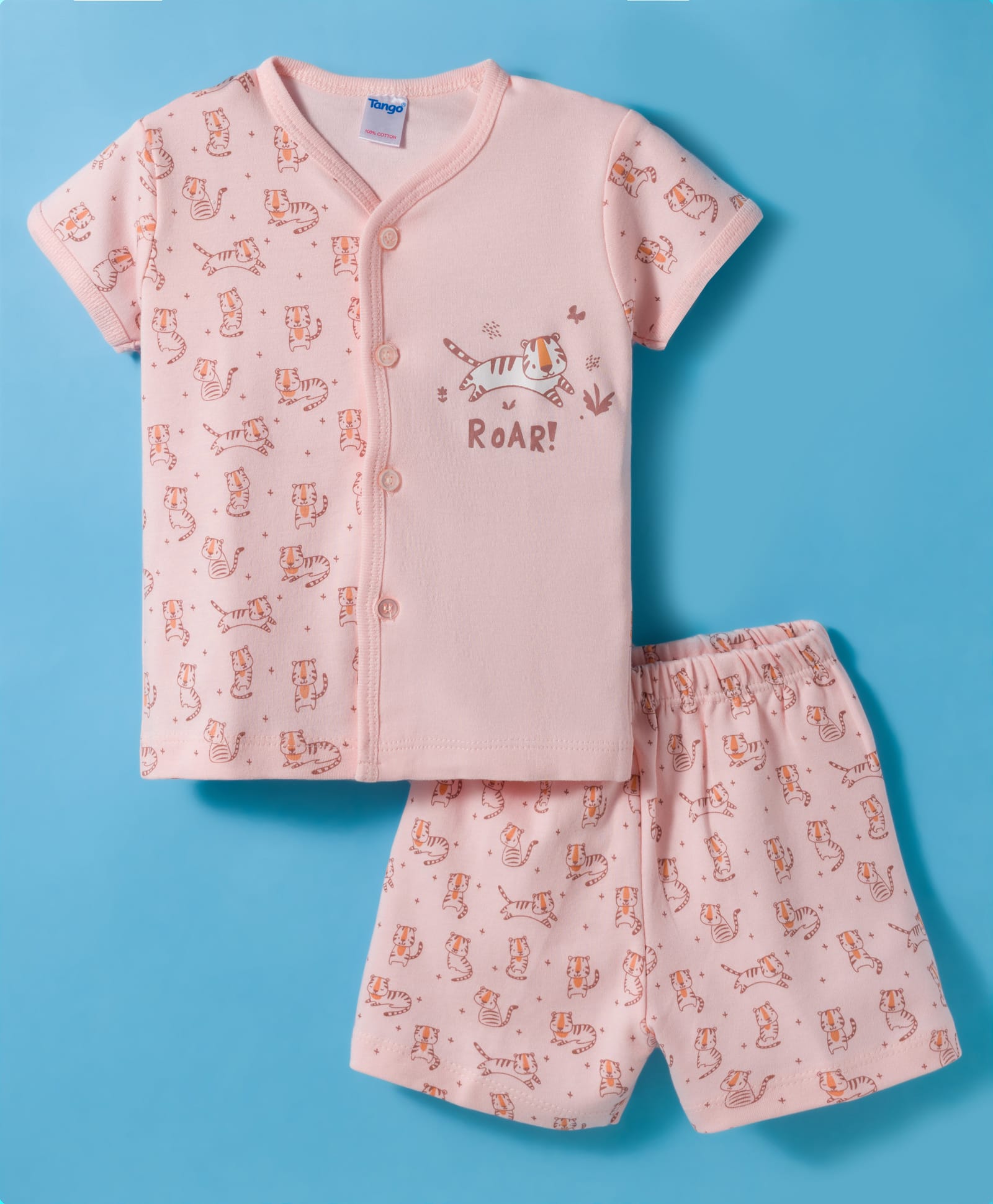 Tango Interlock Knit Half Sleeves T-Shirt Style & Short Night Suit With Tiger Print - Pink-image-32
