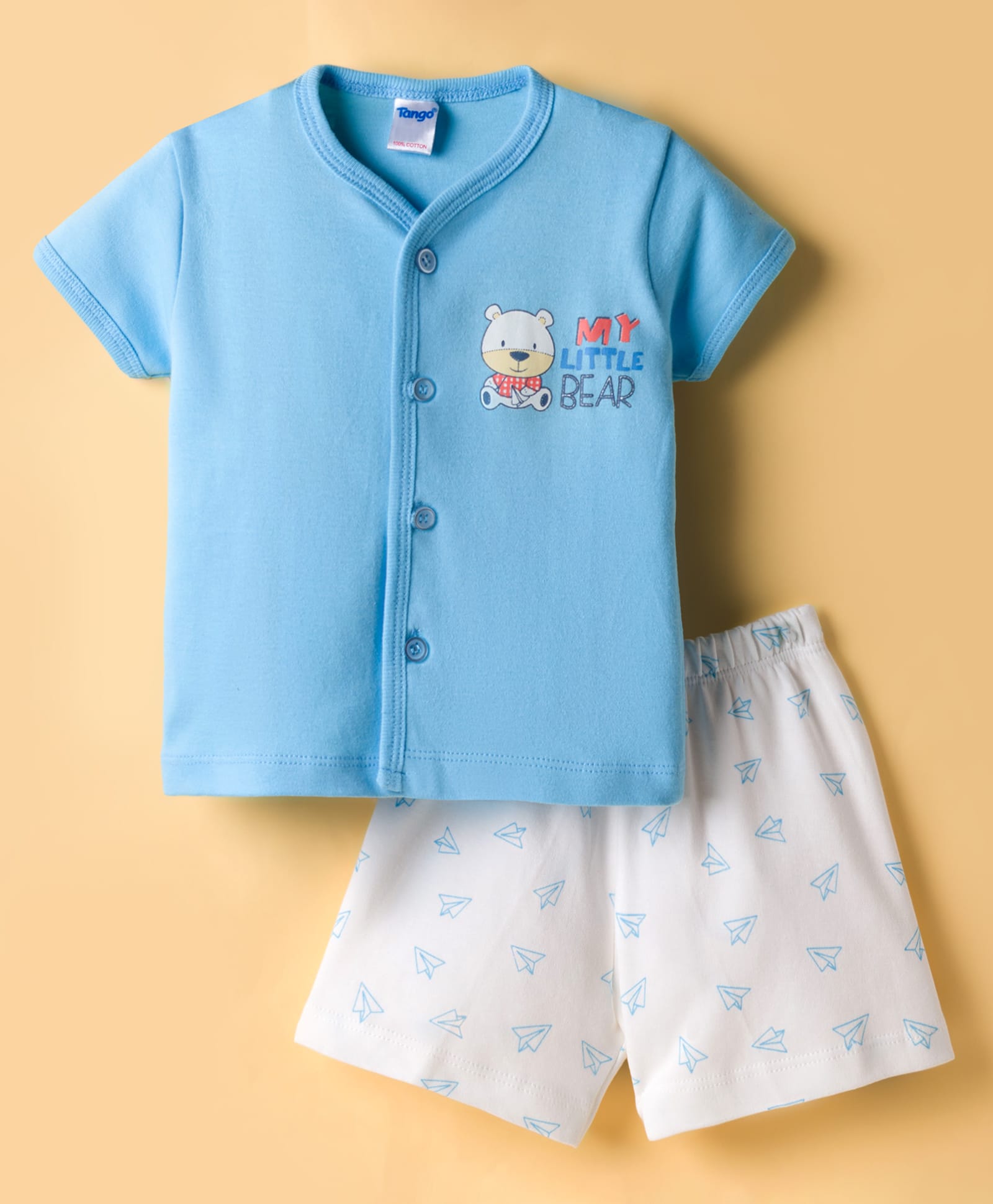 Tango Interlock Knit Shorts Night Suit With Teddy Print - Light Blue-image-10