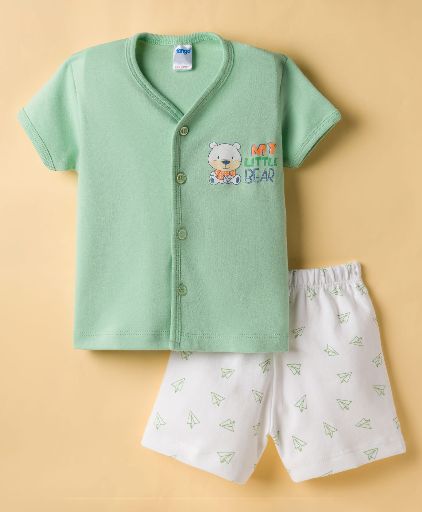 Tango Interlock Knit Shorts Night Suit With Teddy Print - Sea Green-image-32