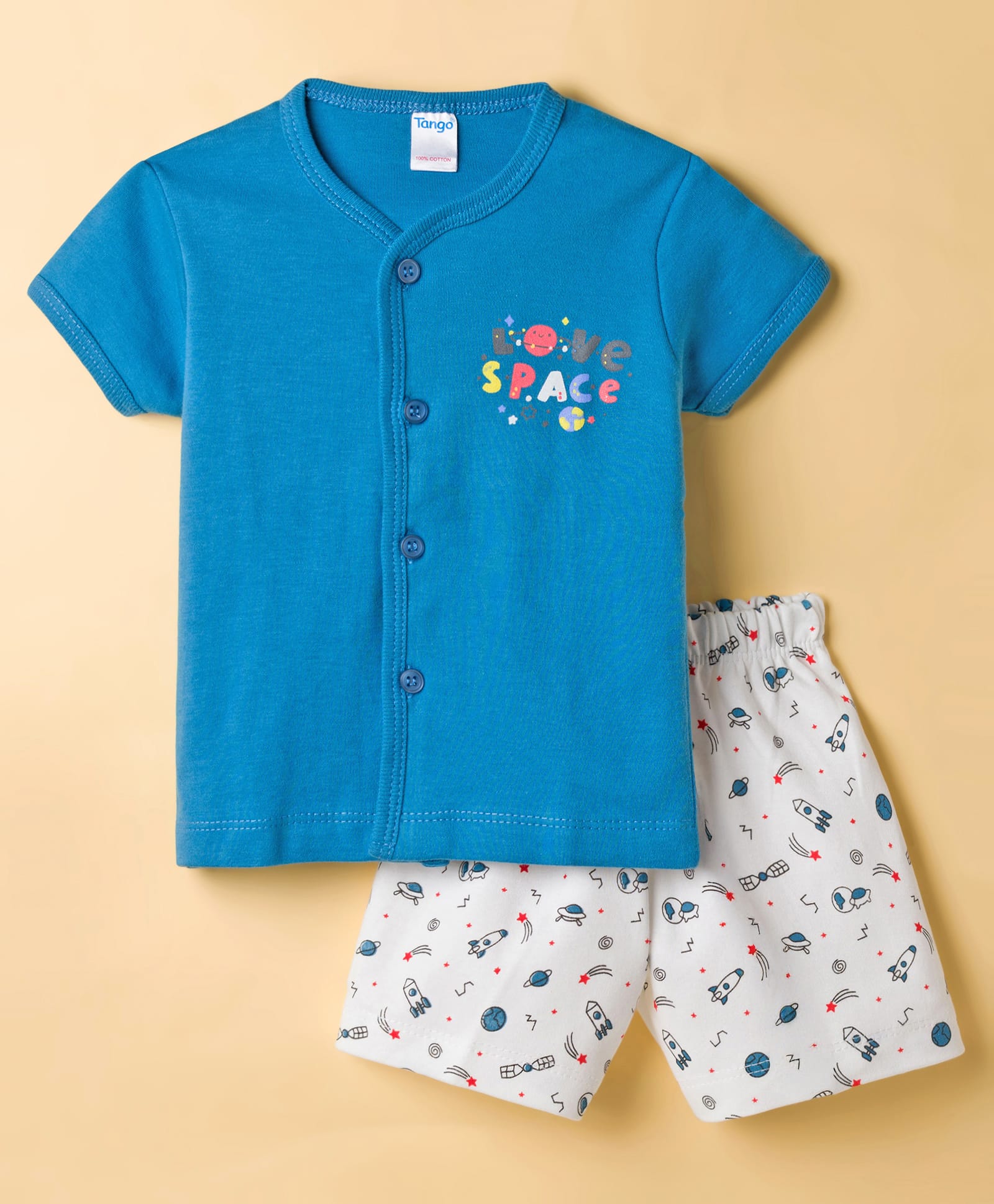 Tango Interlock Knit Half Sleeves Shorts Night Suit with Space Theme Print - Blue-image-46