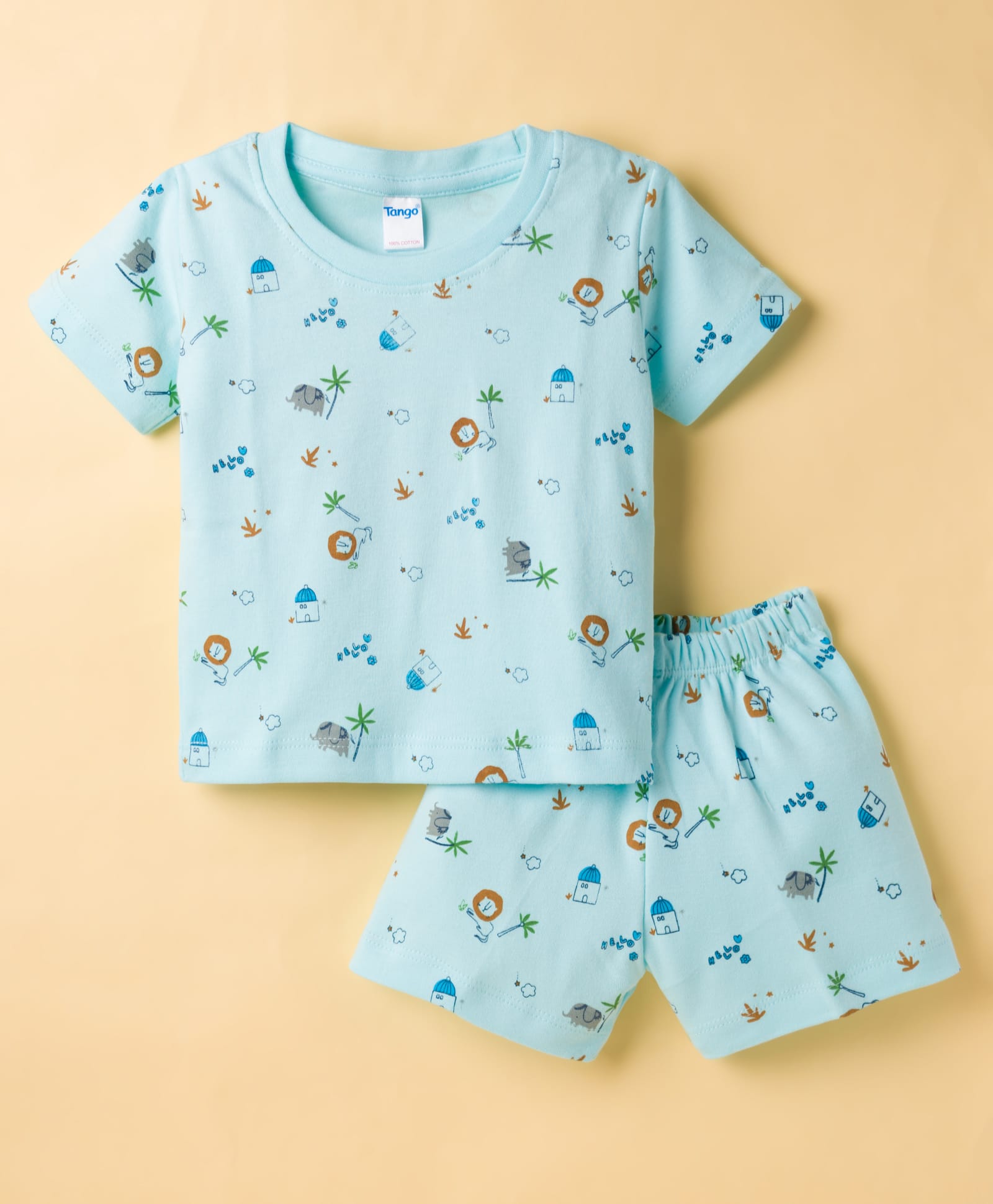 Tango Interlock Knit Shorts Night Suit With Jungle Theme Print - Aqua-image-10