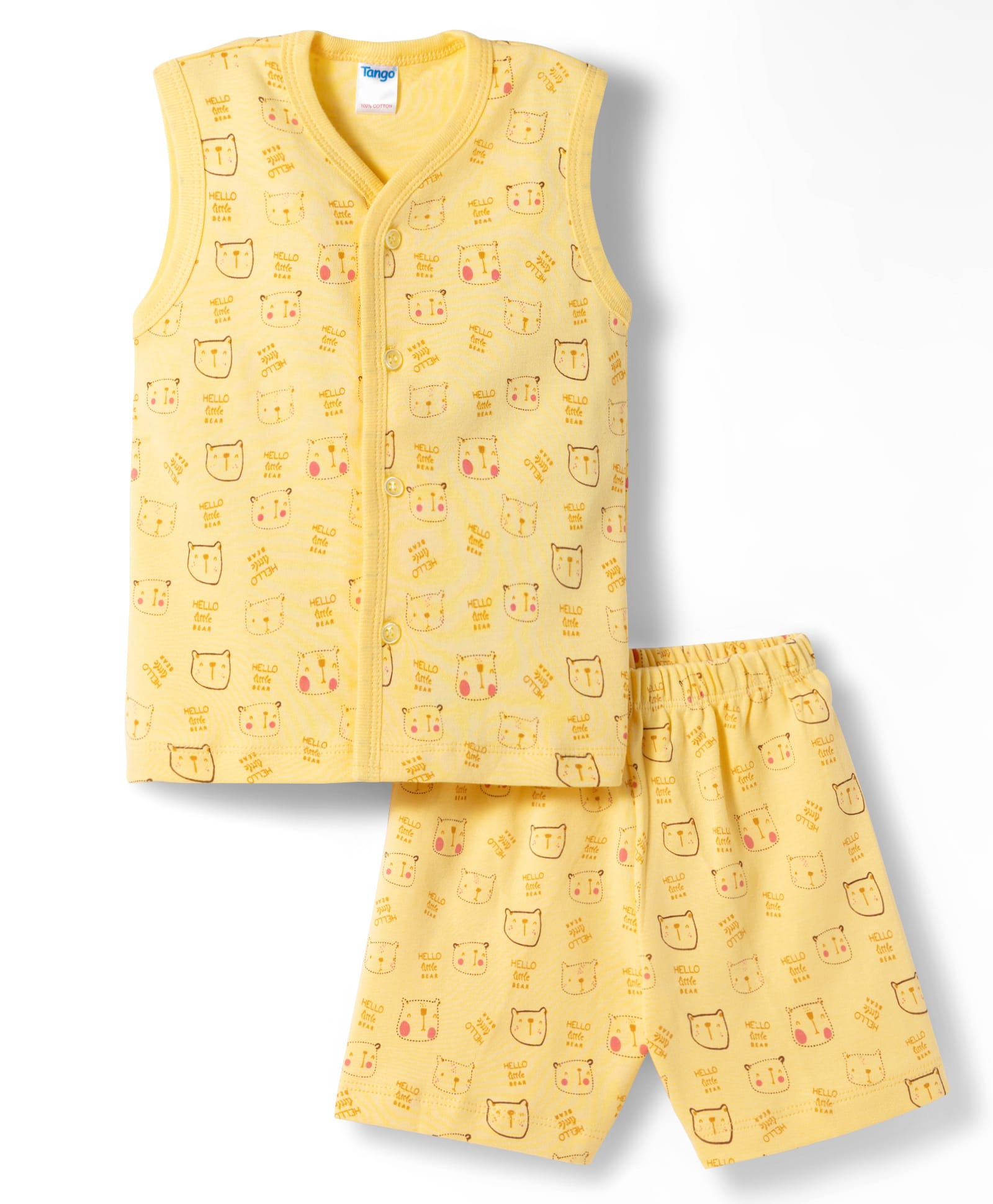 Tango Interlock Knit Sleeveless Co-ords T-Shirt & Shorts Night Suit With Tiger Print - Yellow-image-44