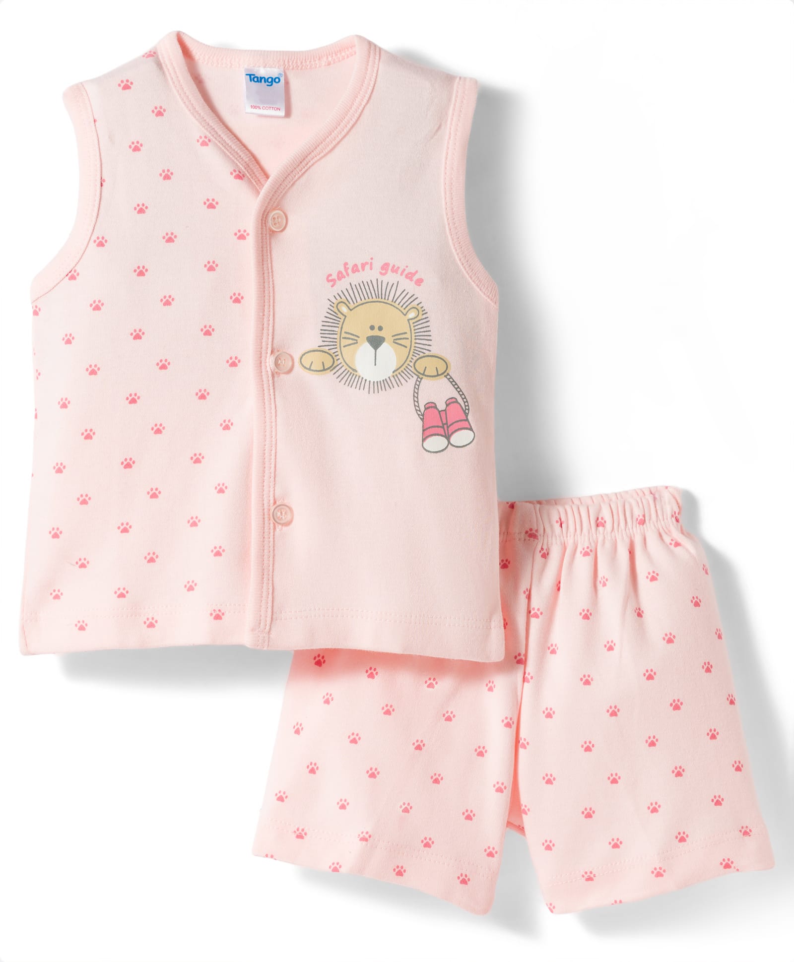 Tango Interlock Knit Sleeveless Co-ords T-Shirt & Shorts Night Suit With Bear Print - Pink-image-31