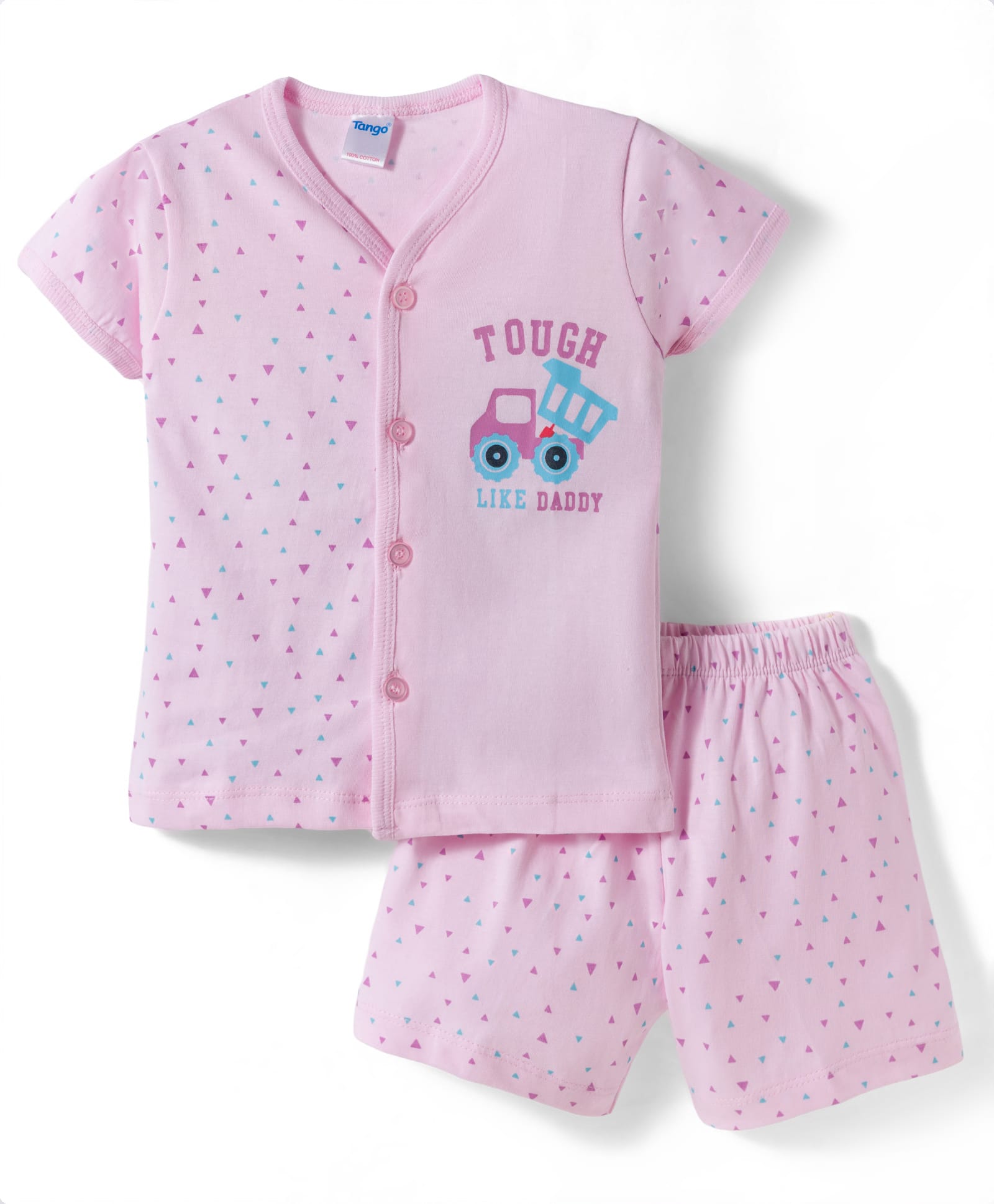 Tango Single Jersey Knit Half Sleeves T-Shirt Style & Short Night Suit With Vehicle Print - Pink-image-49