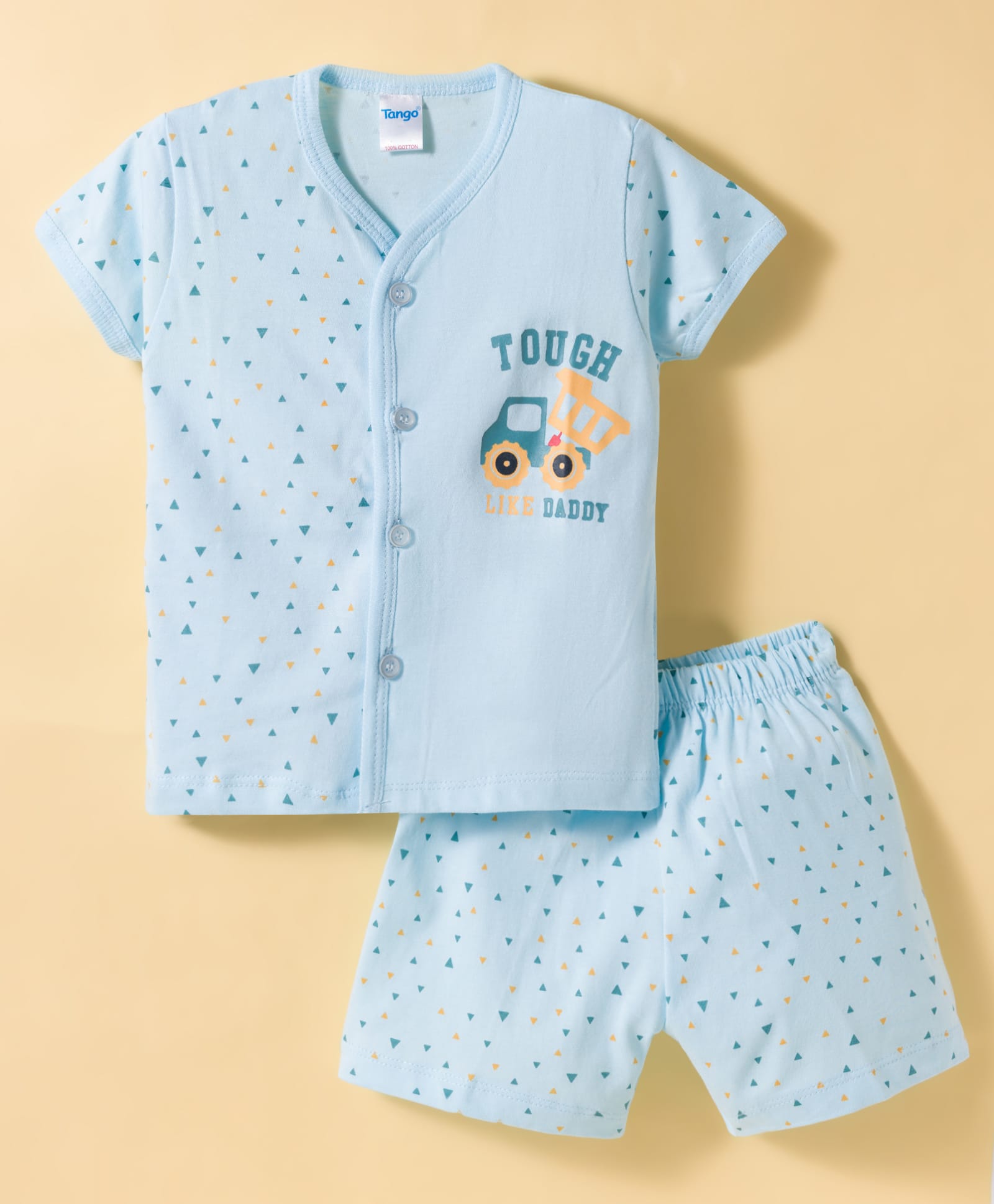 Tango Single Jersey Knit Half Sleeves Shorts Night Suit with Triangle Print - Light Blue-picture-0