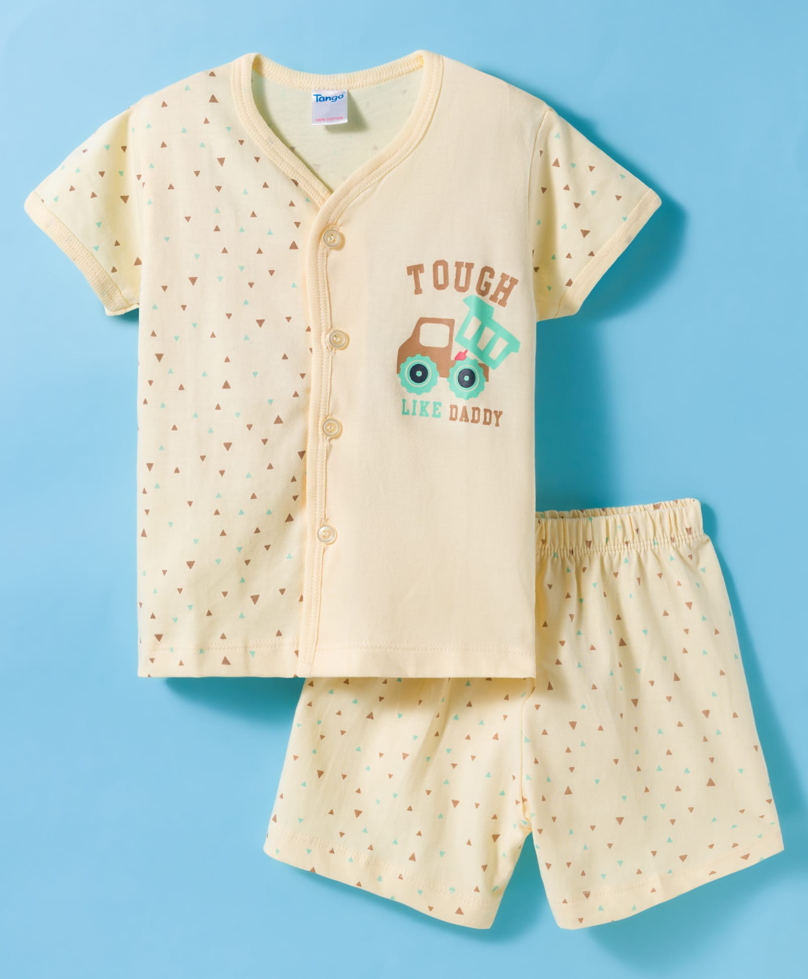 Tango Single Jersey Knit Half Sleeves Shorts Night Suit with Triangle Print - Yellow-picture-32