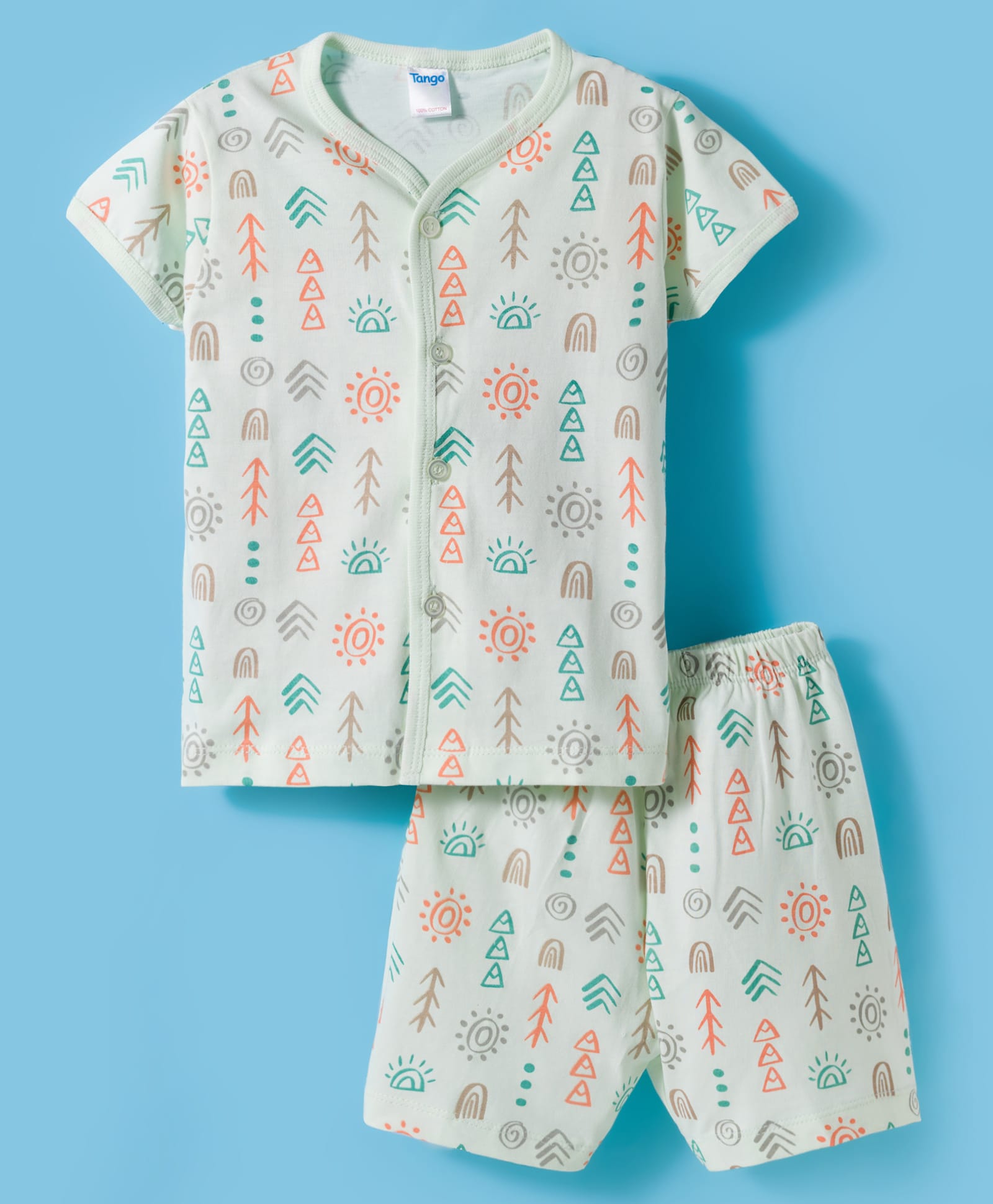 Tango Single Jersey Knit Half Sleeves Co-ords Shorts Night Suit with Tropical Theme Print - Light Green-picture-26