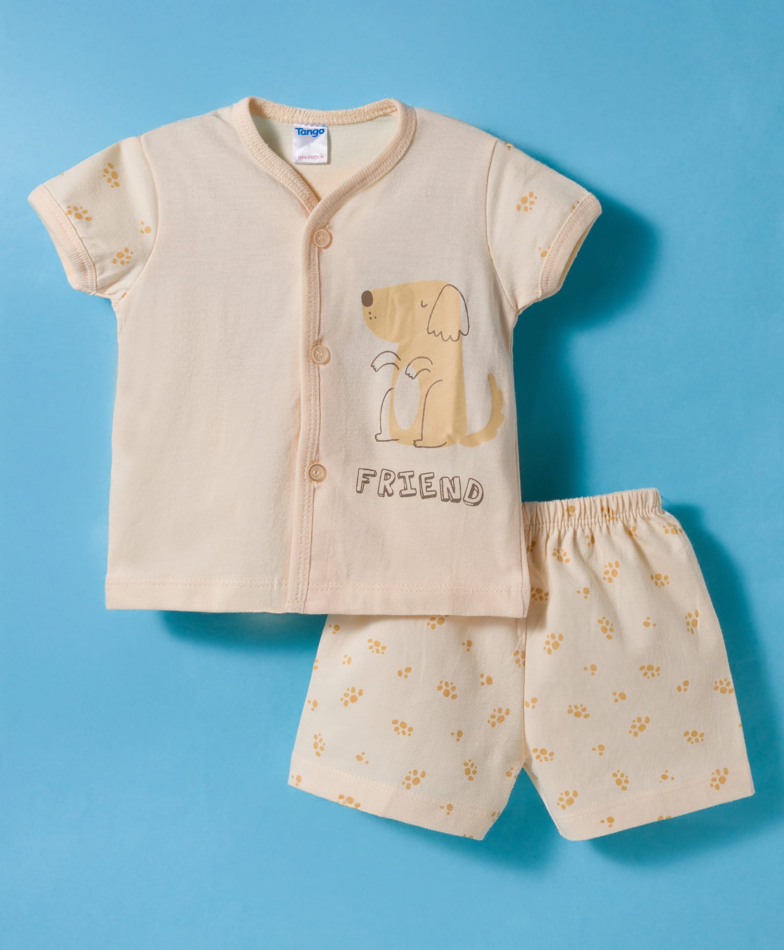 Tango Single Jersey Knit Half Sleeves Shorts Night Suit with Puppy Print - Cream-image-23