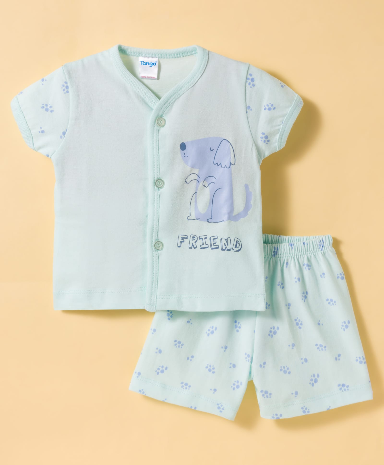 Tango Single Jersey Knit Half Sleeves Shorts Night Suit with Puppy Print - Aqua Blue-image-24