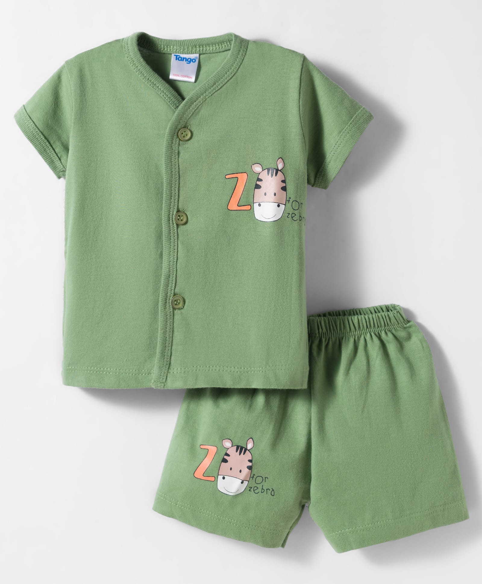 Tango Single Jersey Knit Half Sleeves Shorts Night Suit with Zebra Print - Green-image-10