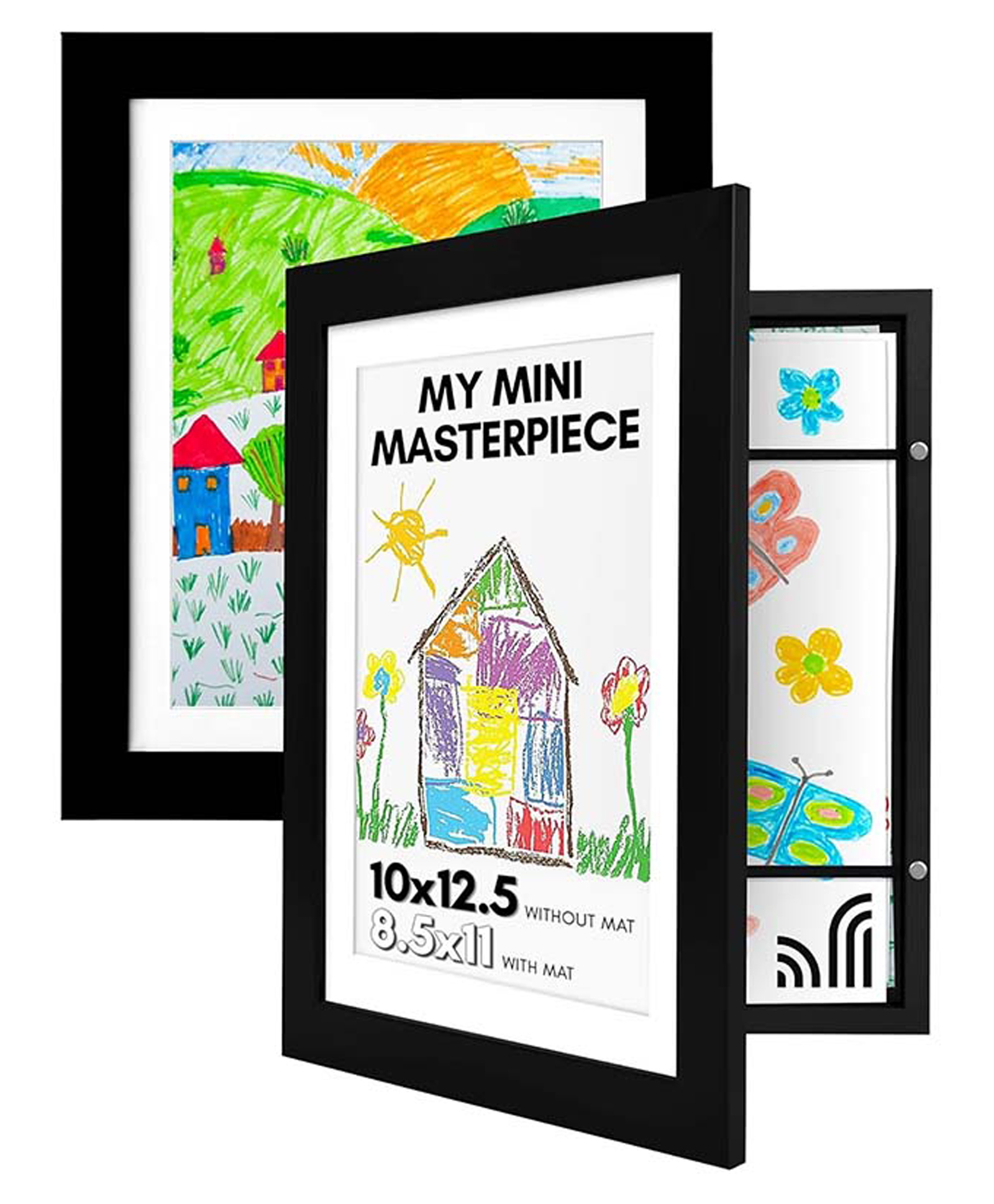 Kids Artwork Picture Frame for A4 Size | Display & Store 150+ Art Pieces | Opens Like a Book with Elastic Straps | MDF Frame with Glass Front | Wall Mount | 13.8" x 10.4" (Black) - Pack of 2-image-36