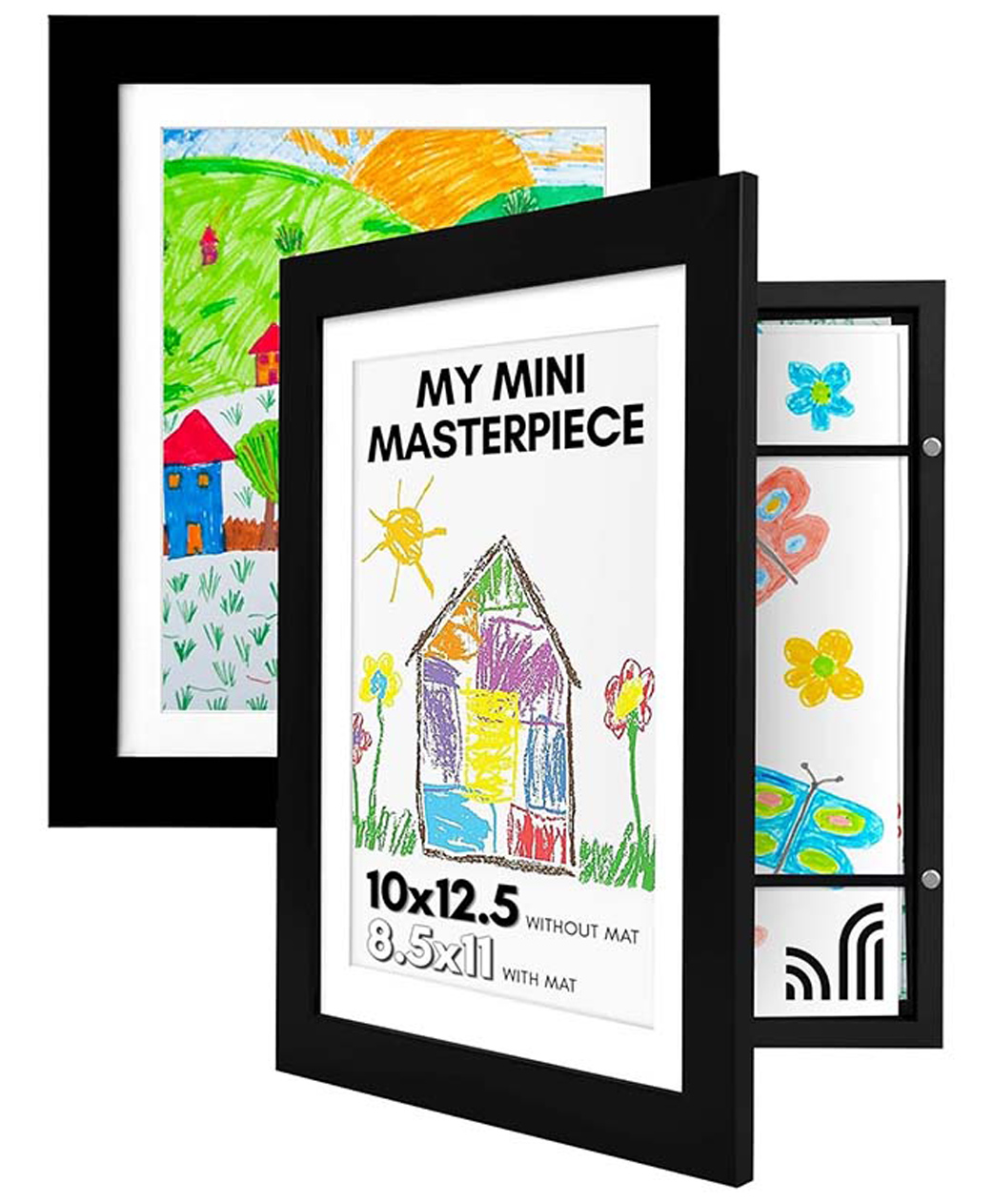 Kids Artwork Picture Frame for A4 Size | Display & Store 150+ Art Pieces | Opens Like a Book with Elastic Straps | MDF Frame with Glass Front | Wall Mount | 13.8" x 10.4" (Black) - Pack of 4-image-37
