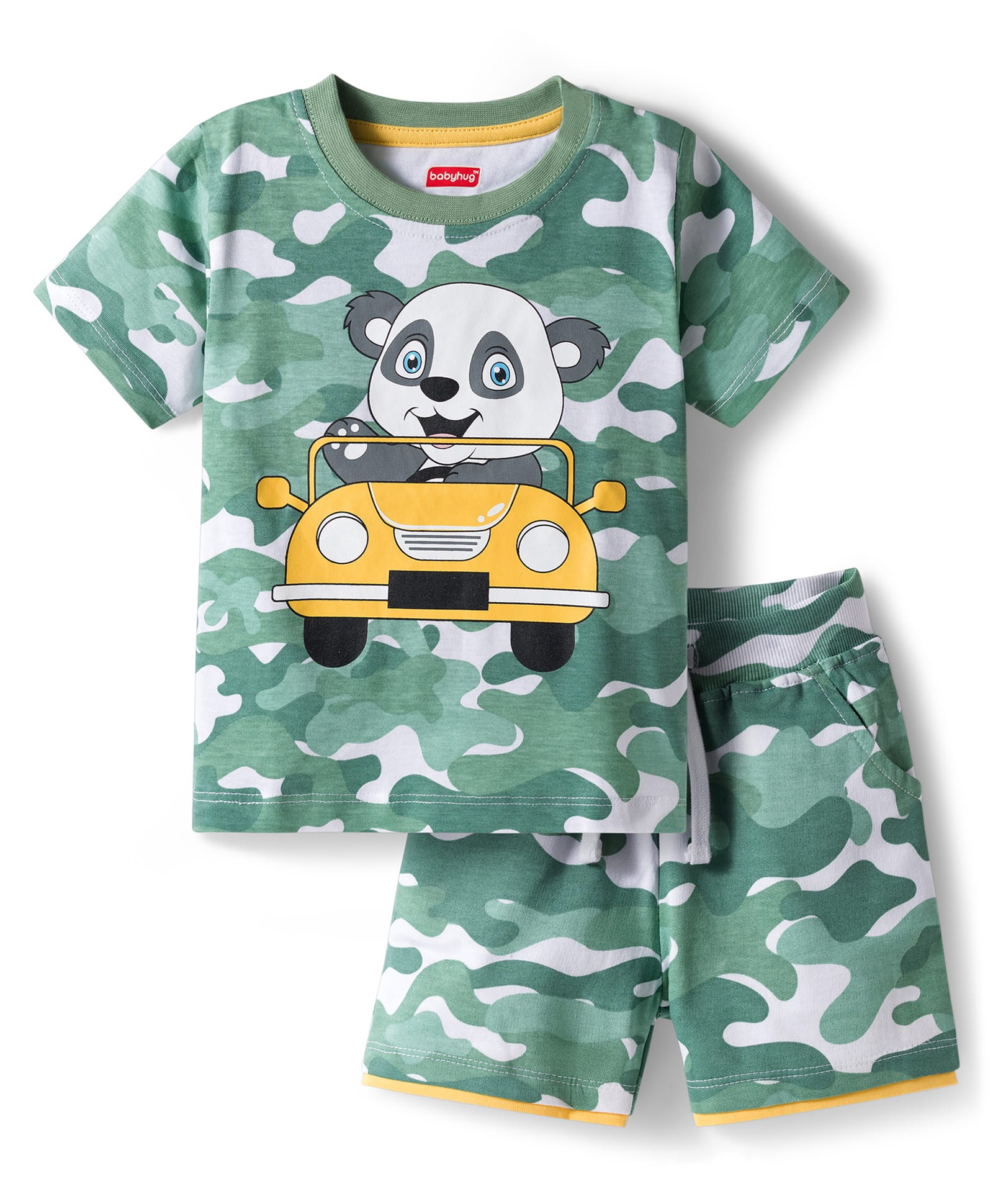 Babyhug Single Jersey Knit Half Sleeves Co-ords T-Shirt & Shorts Set with Bear Print & Camouflage - Multicolor-image-21