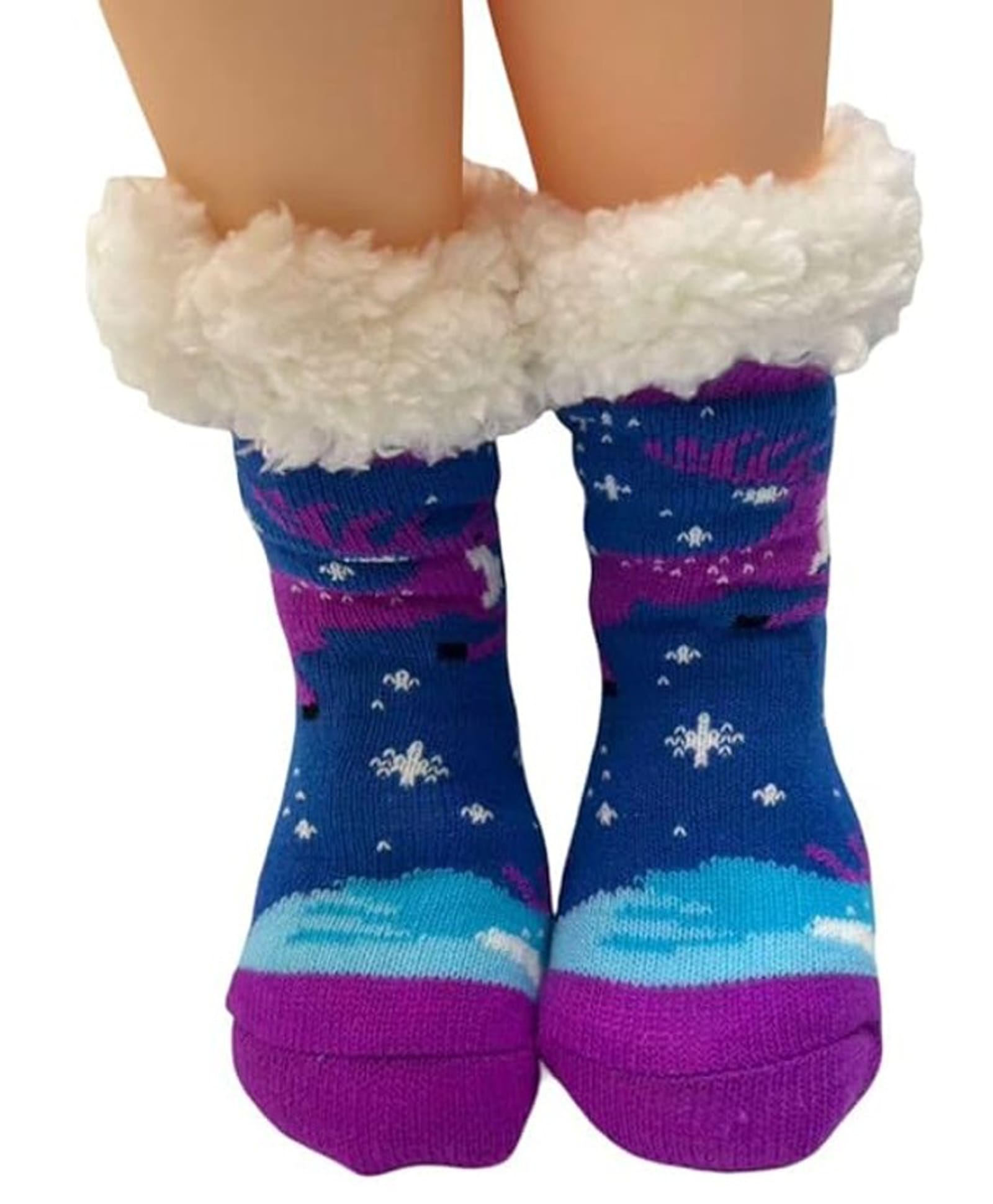 Butterthief Woollen Knit Christmas Theme Snowflakes Designed Fur Detailed Anti Skid Socks - Sky Blue-image-36