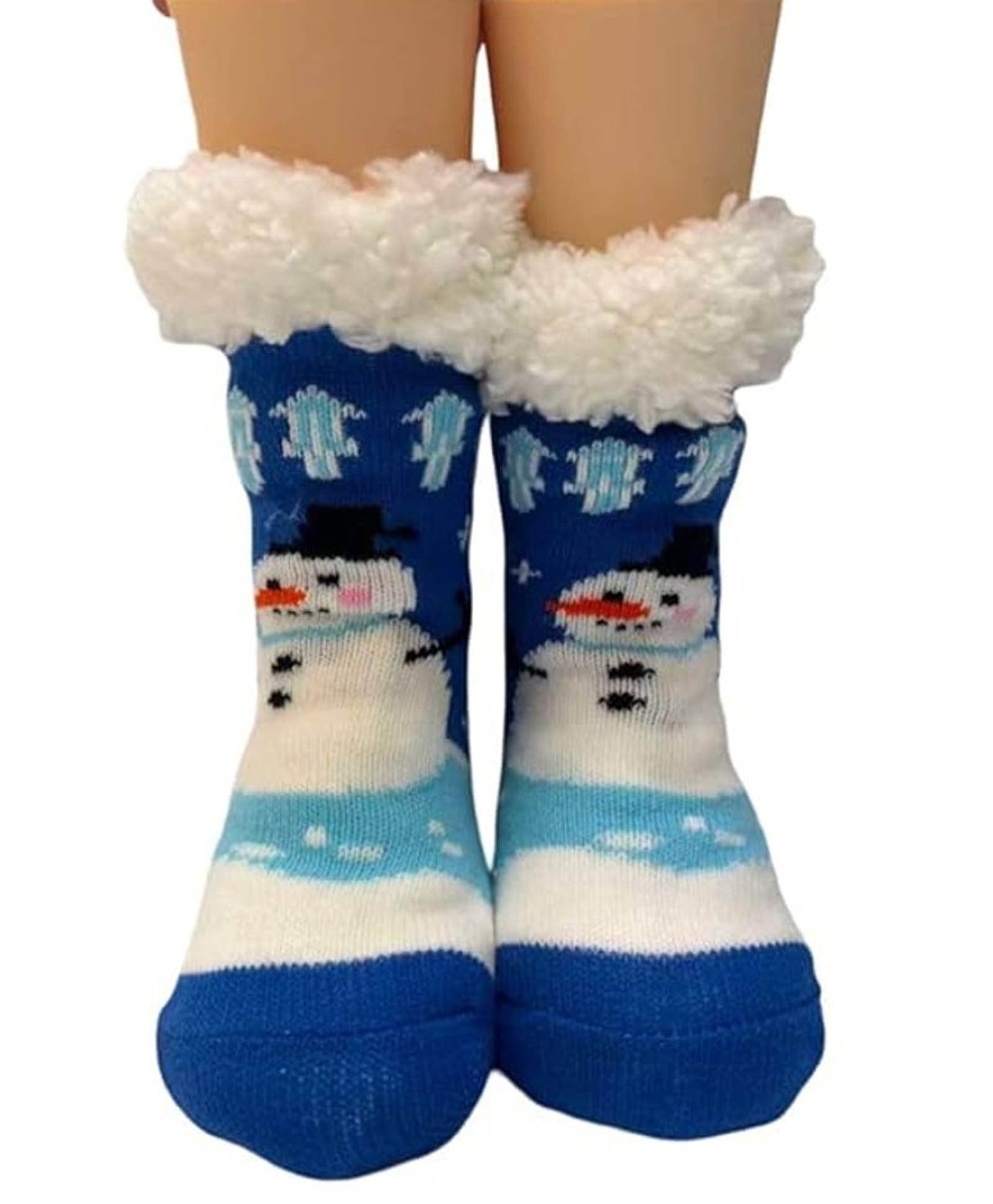 Butterthief Woollen Knit Christmas Theme Snow Man Designed Non Skid Thermal Winter Socks - Blue & White-image-22