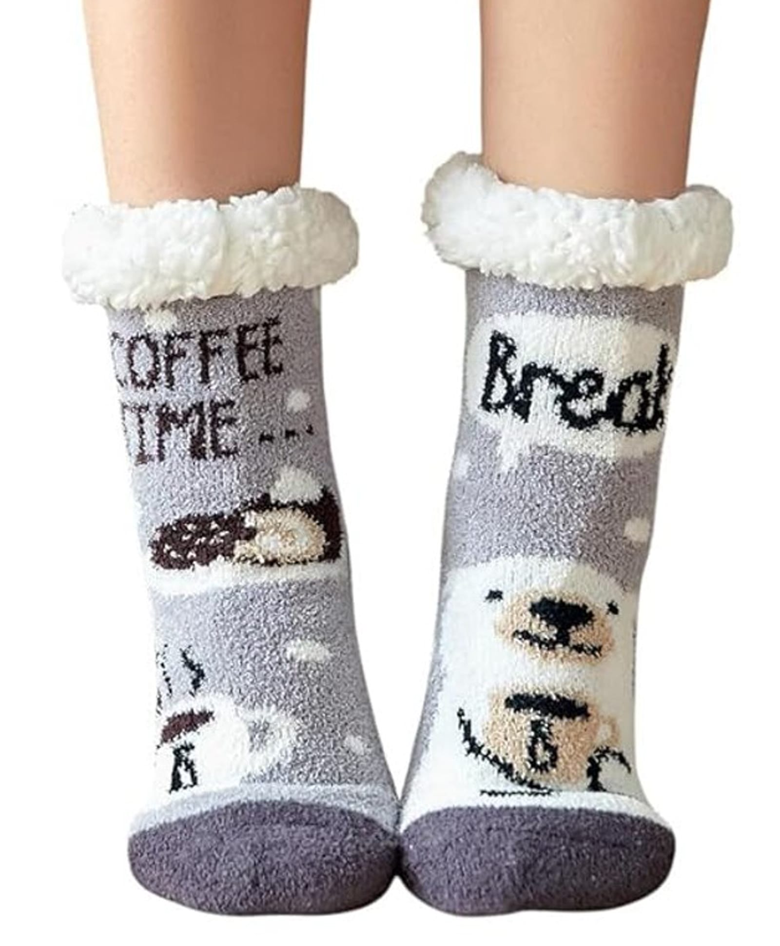Butterthief Woollen Knit Bear & Abstract Designed Anti Skid Socks - Grey-picture-21