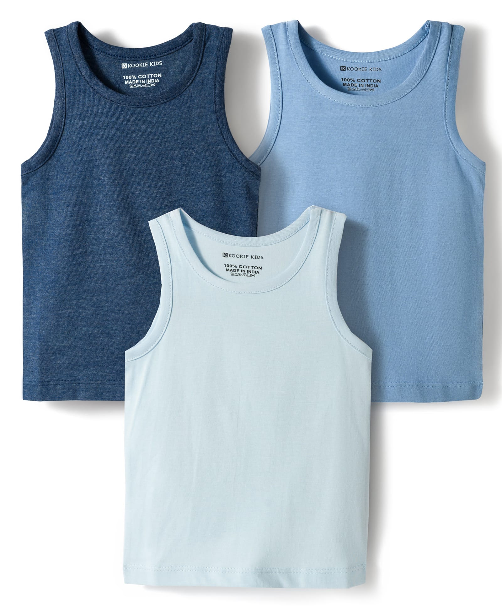 Kookie Kids Single Jersey Knit Sleeveless Solid Color Vests Pack of 3 - Multicolor-image-18