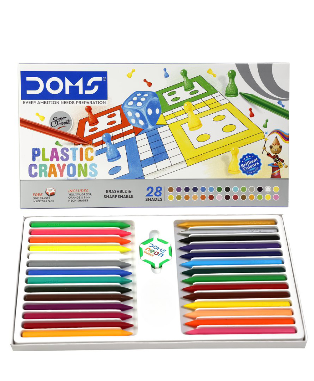 Doms Plastic Crayons Box with Assorted 28 Shades & Eraser - Multicolor-picture-30