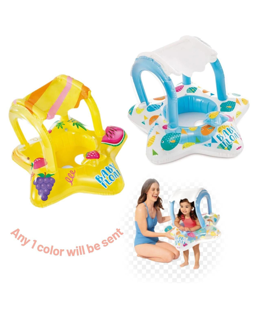 Intex Inflatable Kiddie Baby Float with Sunshade Canopy Swimming Pool Inflatable Toys for kids -Multicolor-image-6