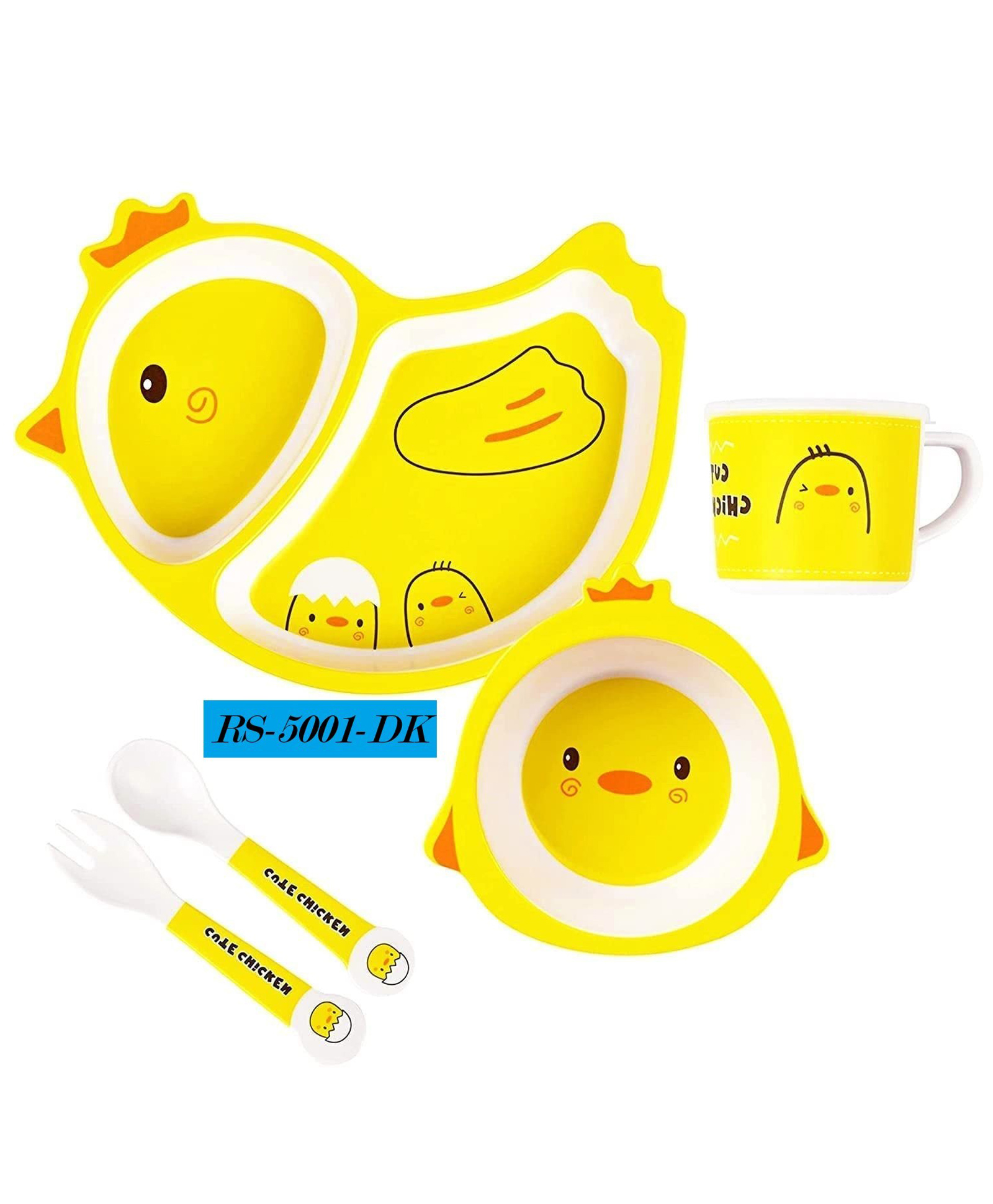 FLAZE Animal Designs Shape Yellow Hen Animal Kids Bamboo Fiber Plates and Cup Feeding Set Dinner Set - PACK OF -1 - ( COLOR MAY VARY )-image-15