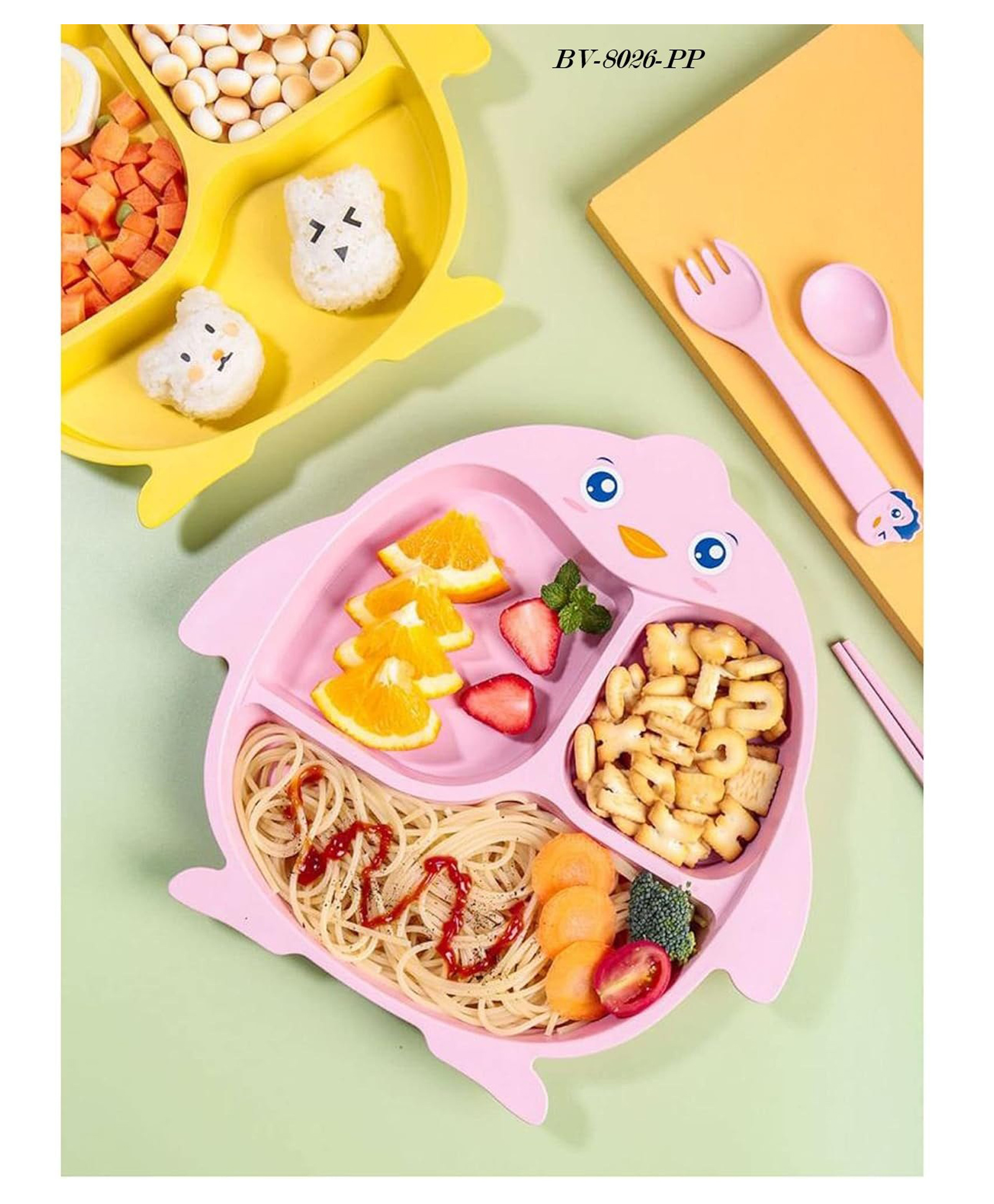 FLAZE Cute Penguin Bamboo Baby Tableware Plate, Eco Friendly Bamboo Fiber Dinner Set for Weaning Toddlers/Kids- PACK OF -1 - ( COLOR MAY VARY )-image-36