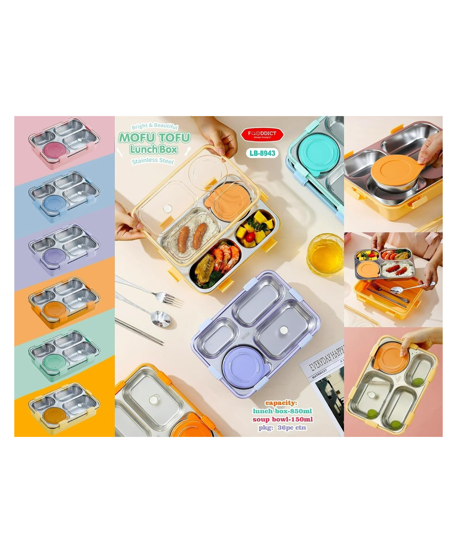 AKN TOYS Lunch Box for Kids 4 - Compartment Leak-Proof BPA Free Stainless Steel Lunch Box with Spoon, Tiffin Box for School, Lunch Box for Kids,- PACK OF -1 - ( COLOR MAY VARY )-picture-36