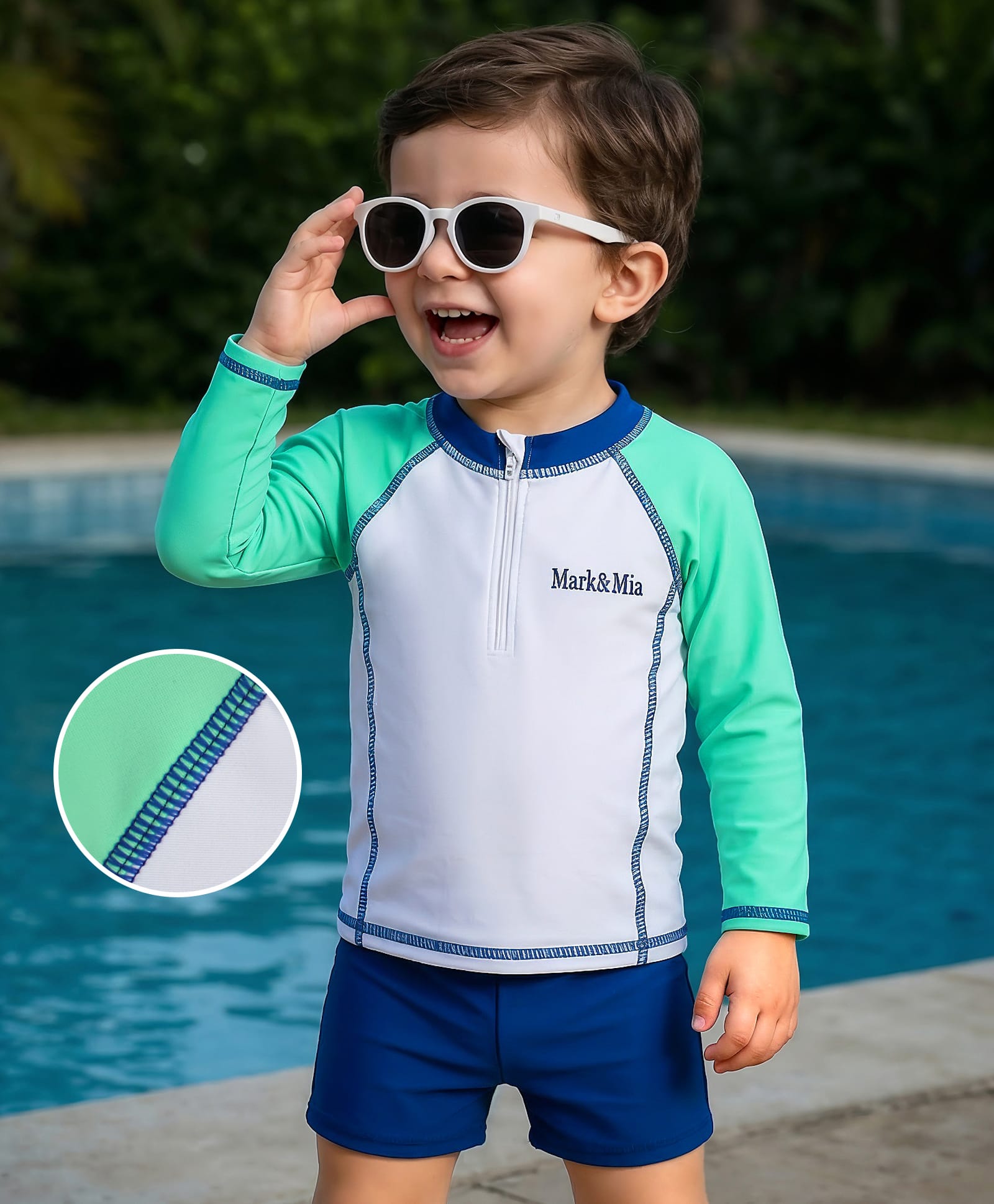 Mark & Mia Raglan Full Sleeves Solid Two Piece Swimsuit - White-picture-24