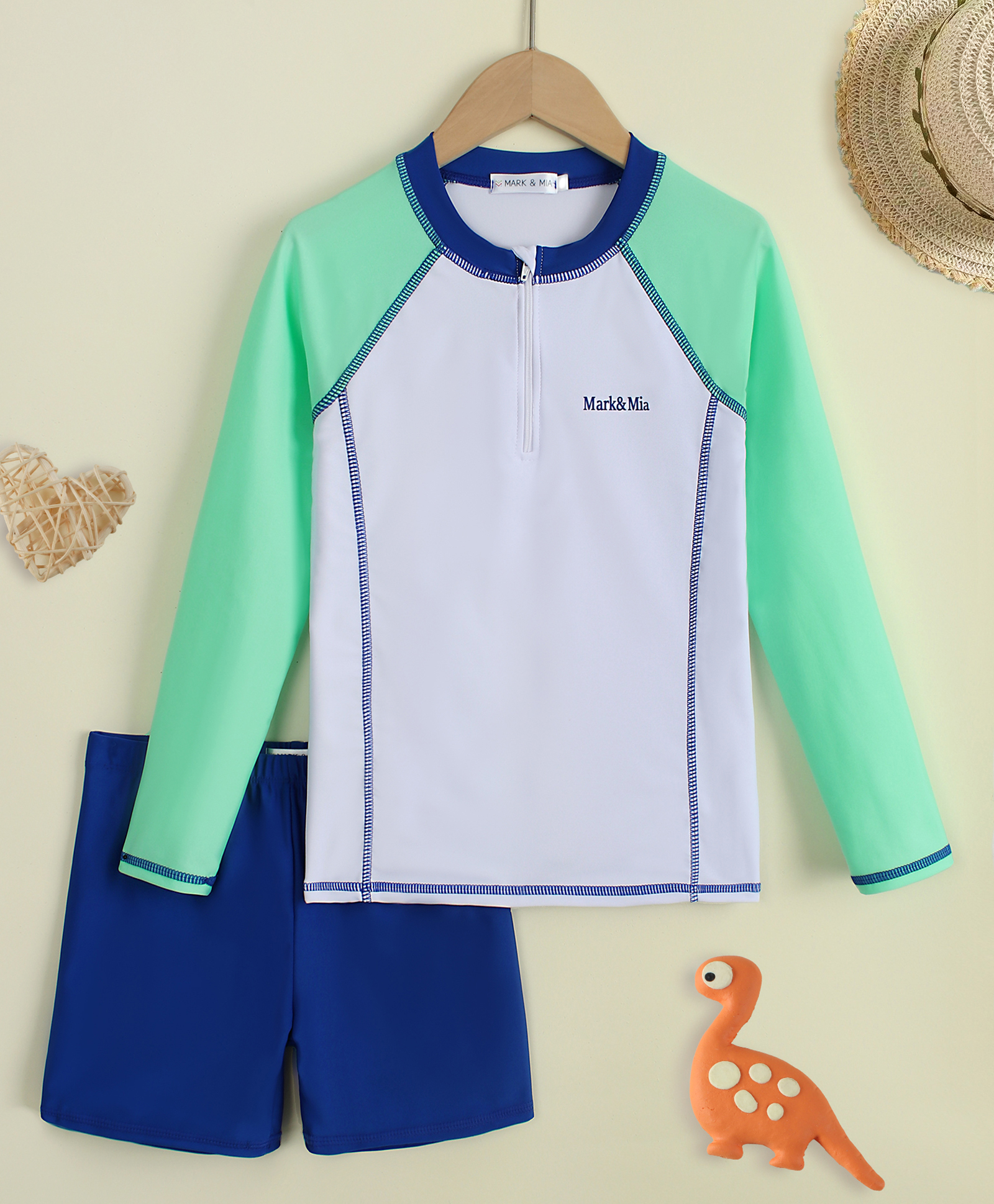 Mark & Mia Raglan Full Sleeves Solid Two Piece Swimsuit - White