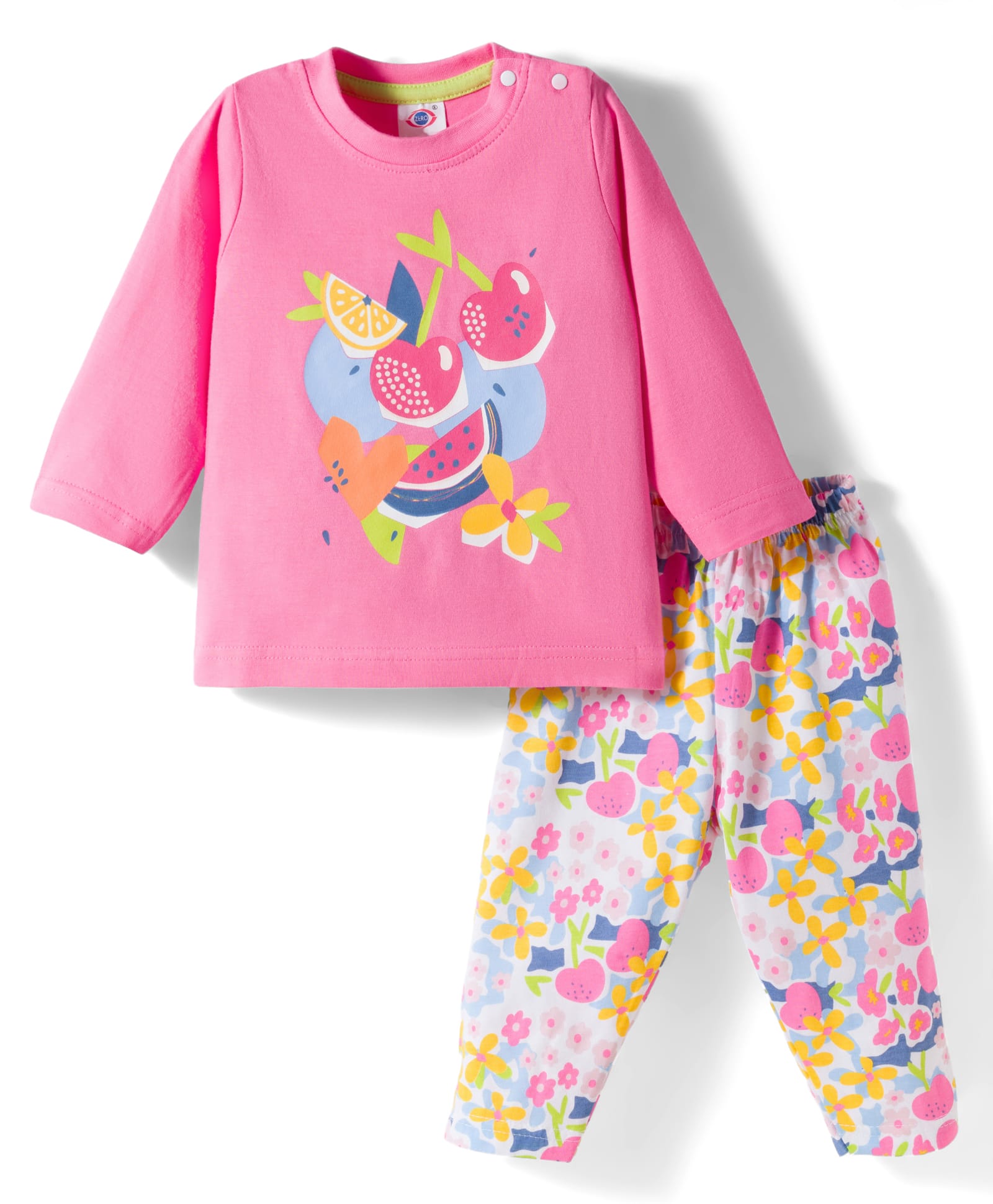 Zero Knitted Full Sleeves Tropical Theme Printed T-Shirt & Floral Printed Joggers Pant Set - Pink & Multicolour-picture-12