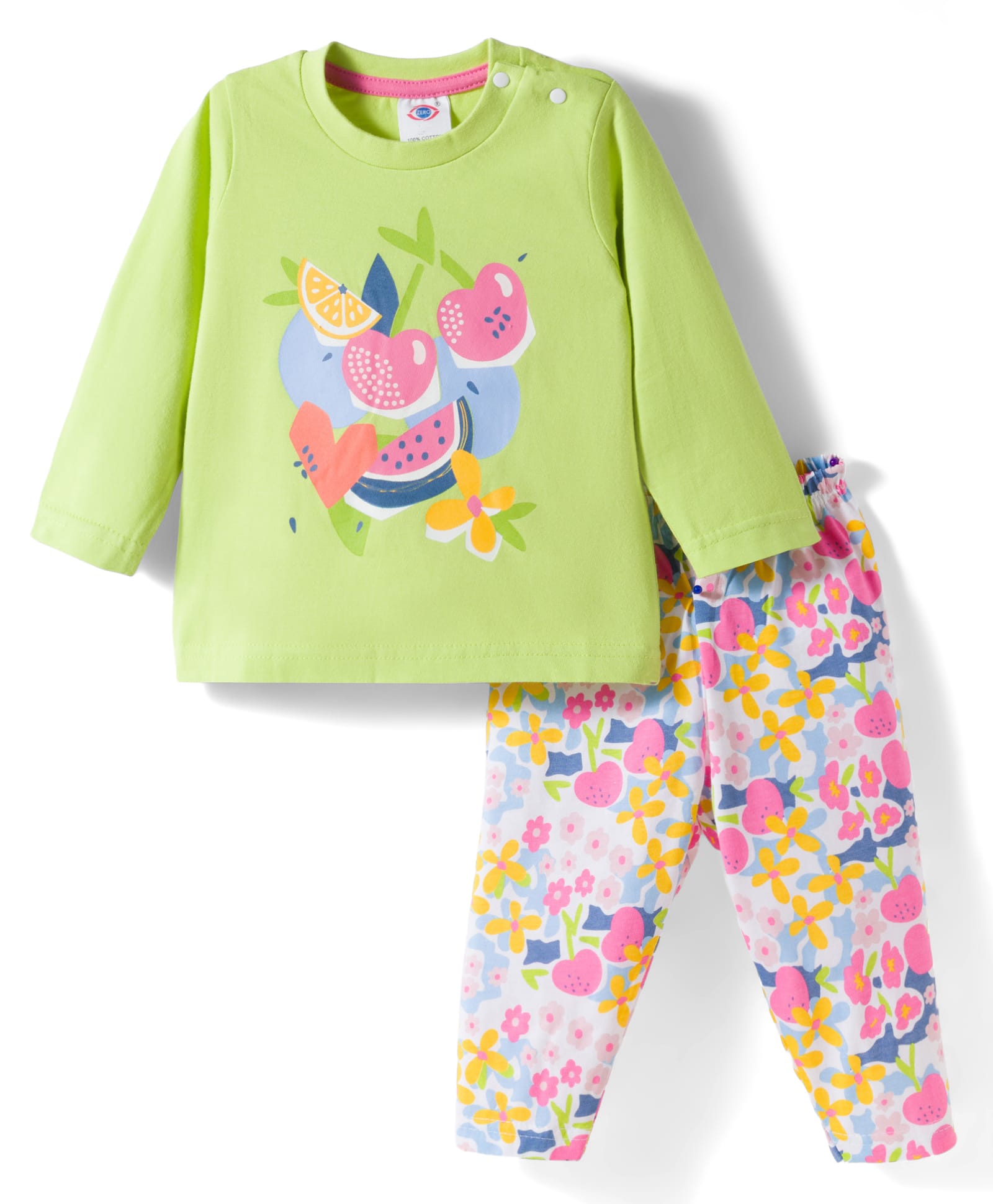 Zero Knitted Full Sleeves Tropical Theme Printed T-Shirt & Floral Printed Joggers Pant Set - Lime Green & Multicolour-picture-11