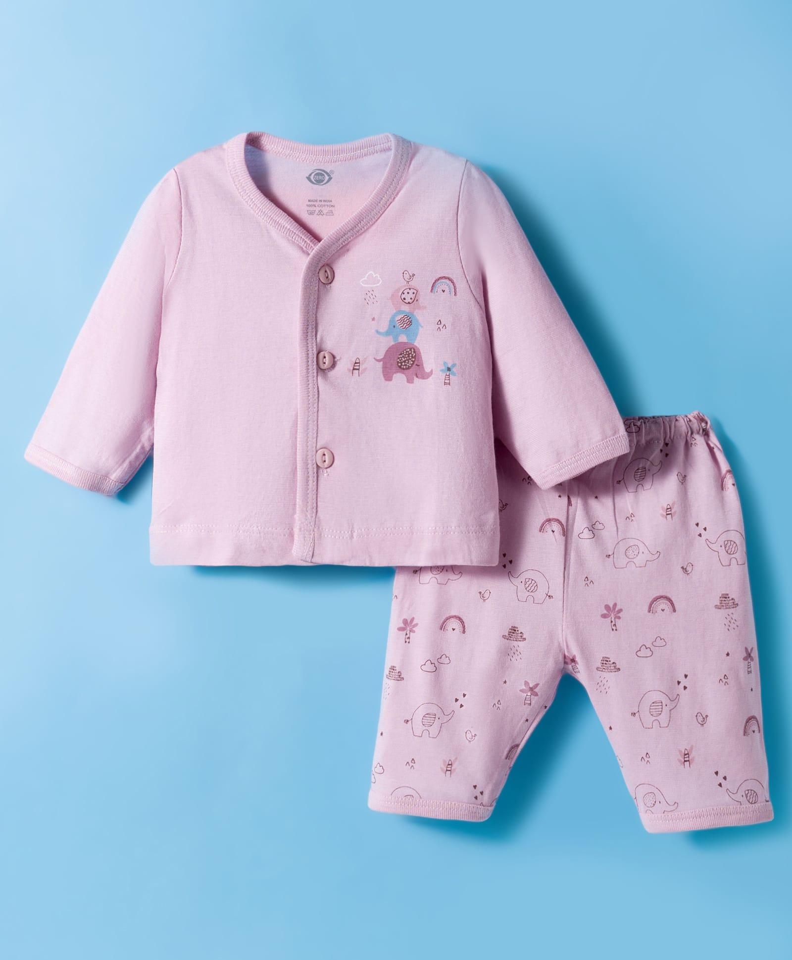 Zero Knit Full Sleeves T-Shirt & Pyjama Co-ord Night Suit With Elephant Print - Lilac-picture-49