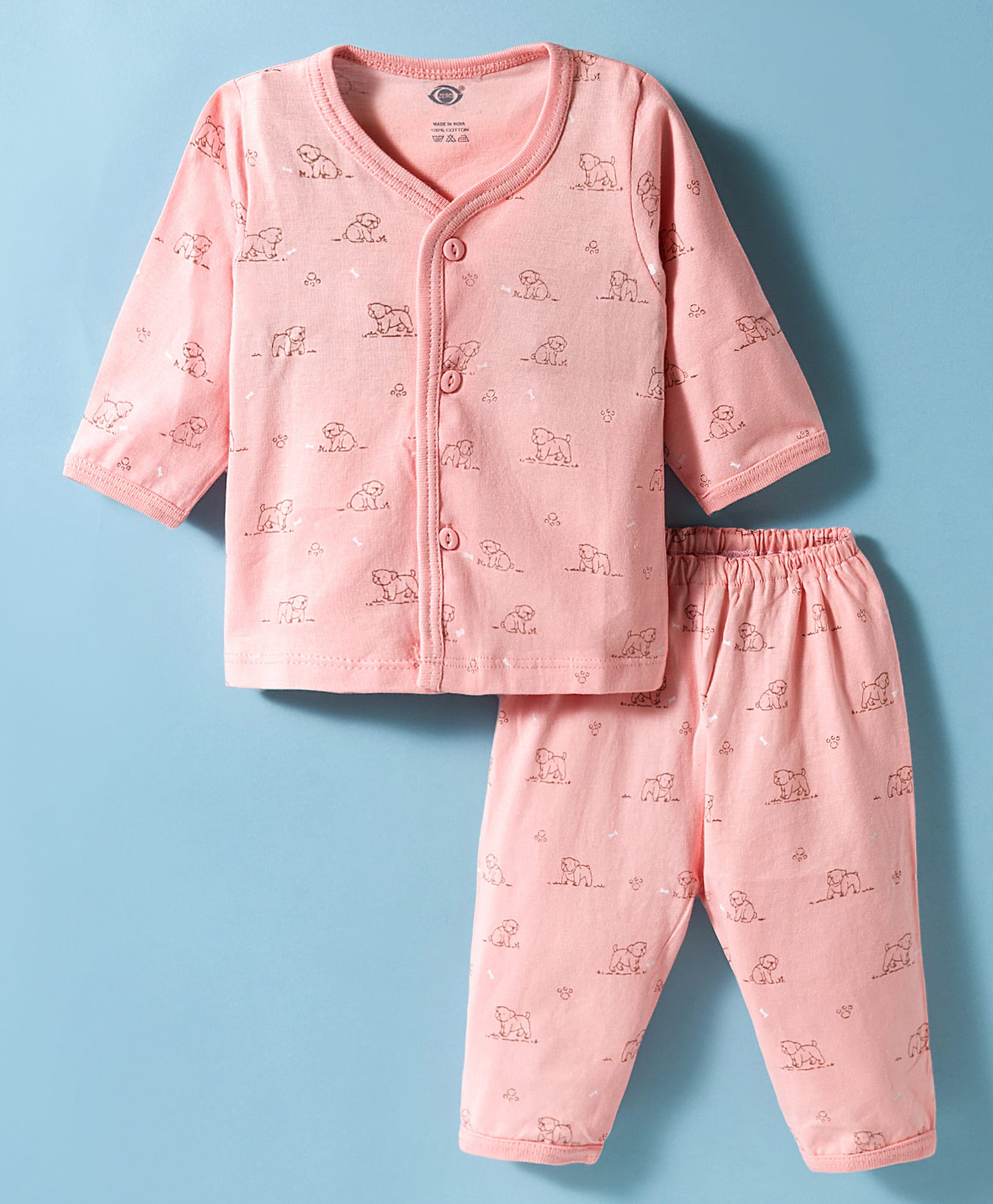 Zero Knit Full Sleeves T-Shirt & Pyjama Co-ord Night Suit With Dog Print - Peach-image-32