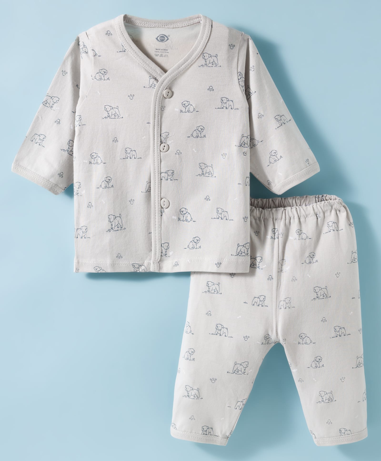 Zero Knit Full Sleeves T-Shirt & Pyjama Co-ord Night Suit With Dog Print - Silver-picture-18