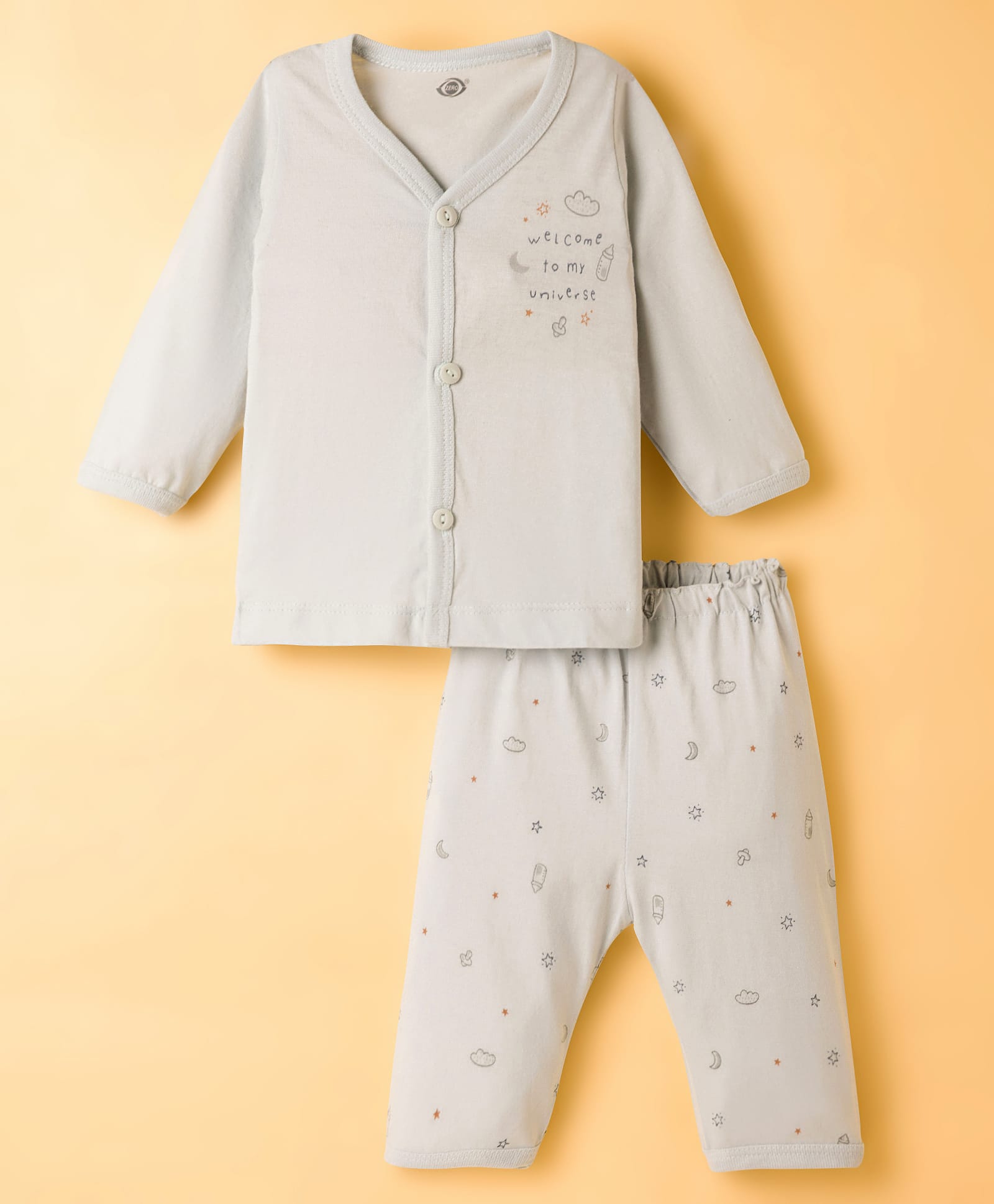 Zero Knit Full Sleeves Night Suit With Text Print - Silver-image-23