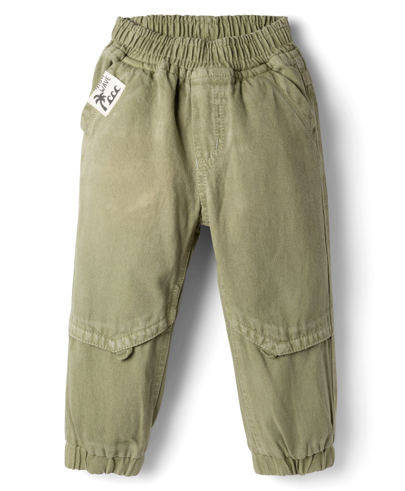 Little Kangaroos Cotton Woven Full Length Cut & Sew Solid Color Jeans - Olive Green-picture-12