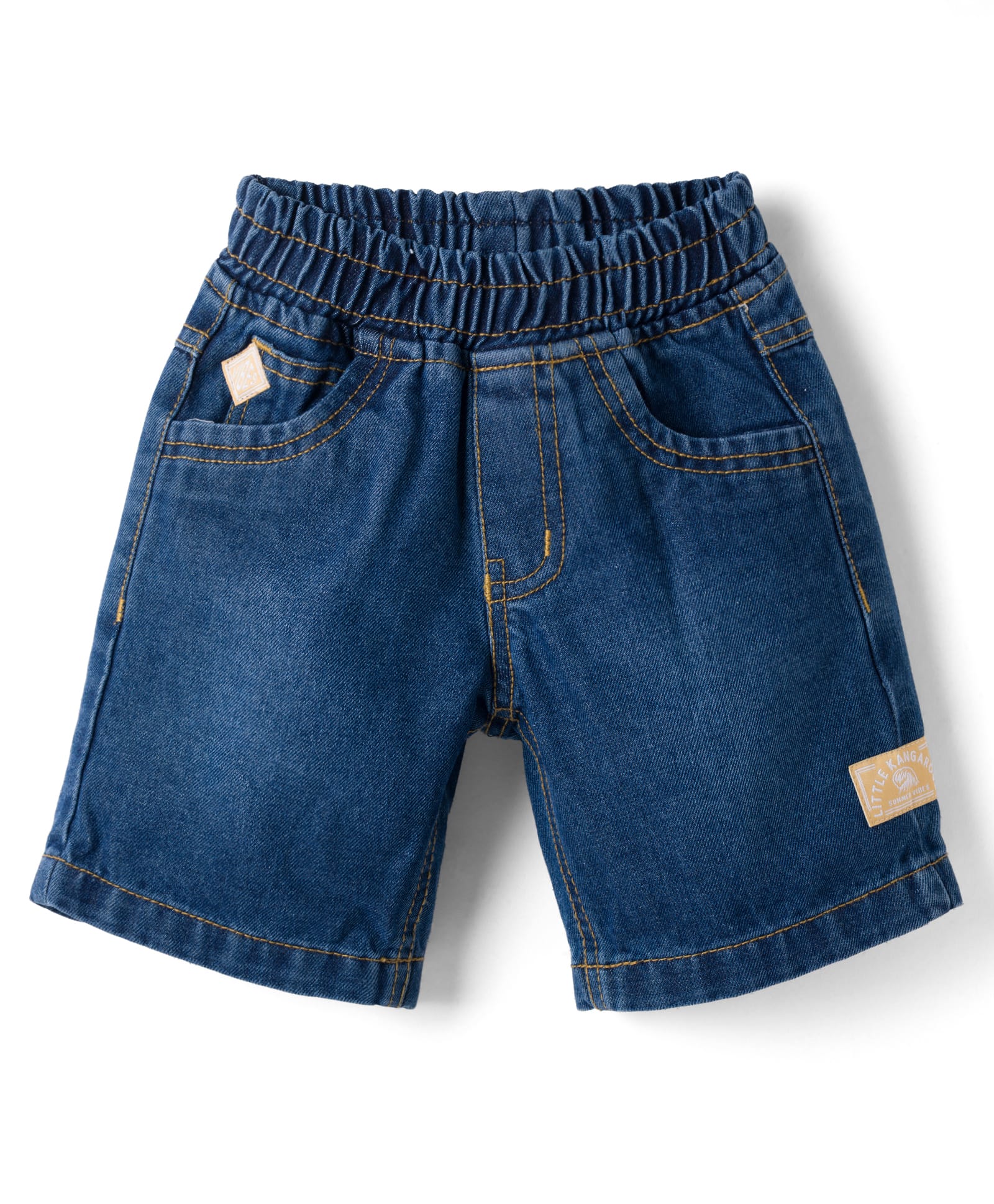 Little Kangaroos Knee Length Solid Color Denim Shorts - Navy Blue-picture-19