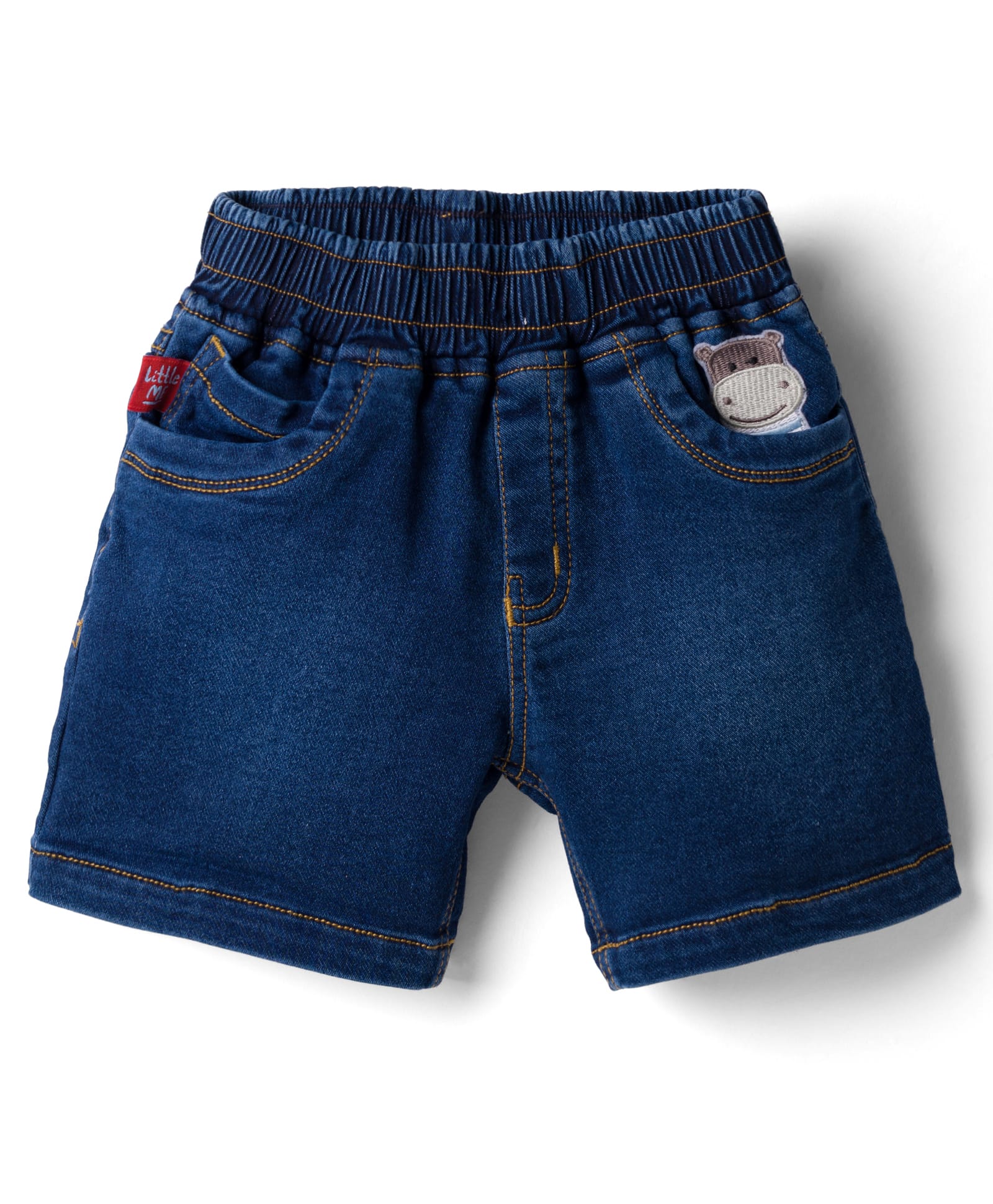 Little Kangaroos Knee Length Denim Shorts with Hippo Embroidery - Navy Blue-picture-19